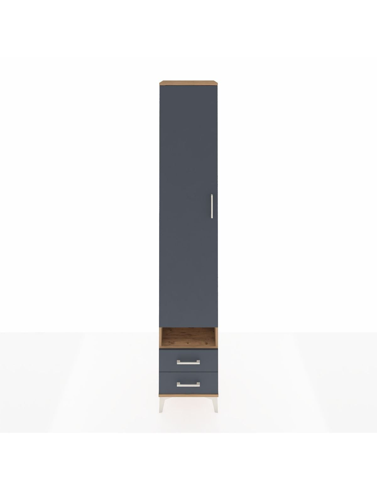 Hyperion Dolap 6 Raflı 2 Çekmeceli Tek Kapaklı 44x44x243 Çam-Antrasit