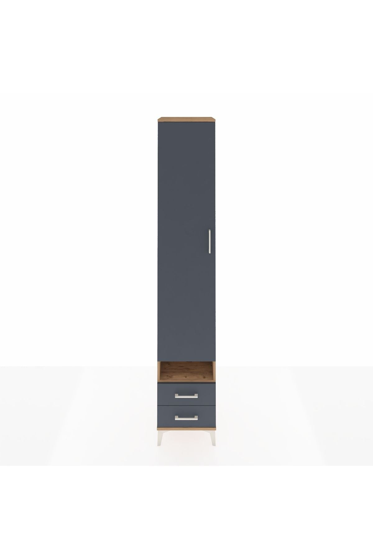 Hyperion Dolap 6 Raflı 2 Çekmeceli Tek Kapaklı 44x44x243 Çam-Antrasit