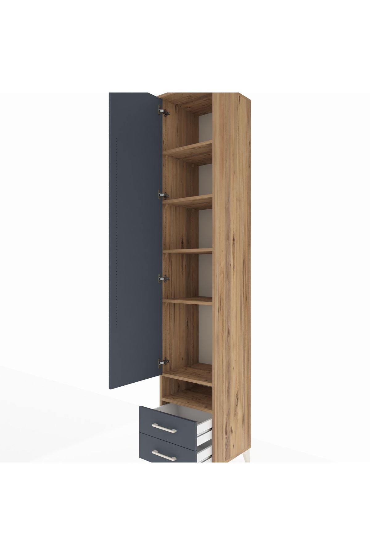 Hyperion Dolap 6 Raflı 2 Çekmeceli Tek Kapaklı 44x44x243 Çam-Antrasit