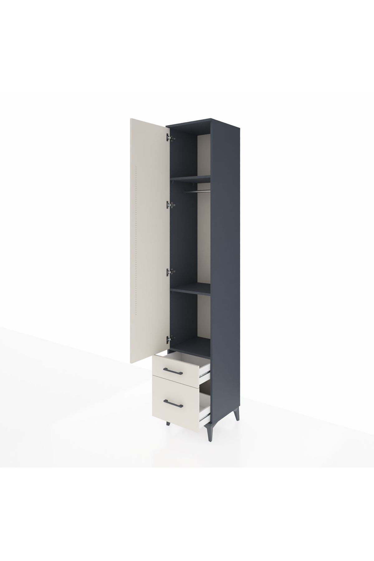 Hyperion Dolap 3 Raflı 2 Çekmeceli Tek Askılı 44x44x243 Antrasit-Aytaşı