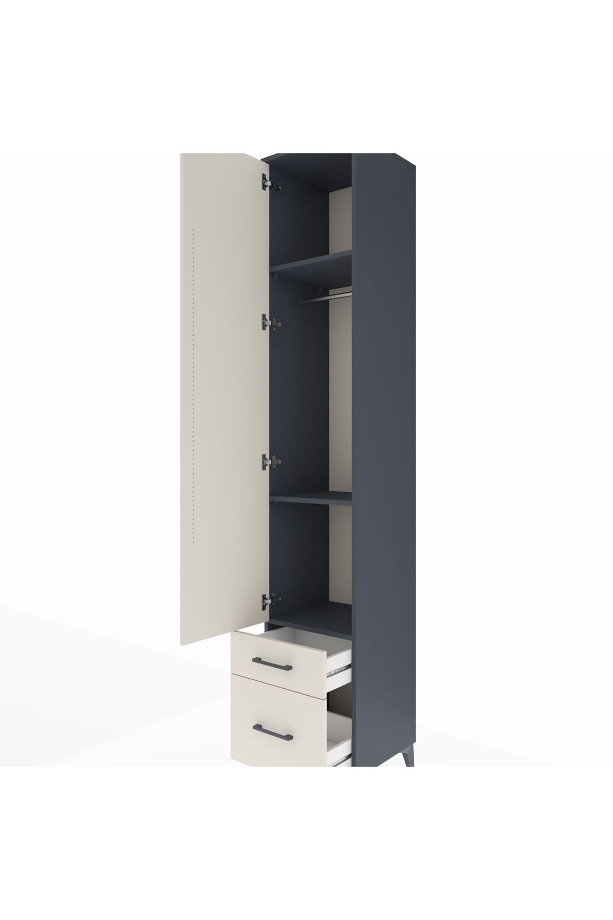 Hyperion Dolap 3 Raflı 2 Çekmeceli Tek Askılı 44x44x243 Antrasit-Aytaşı