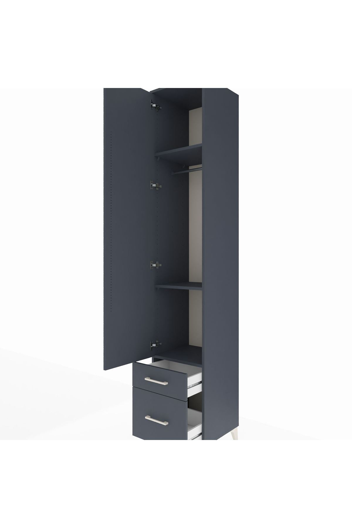 Hyperion Dolap 3 Raflı 2 Çekmeceli Tek Askılı 44x44x243 Antrasit-Antrasit