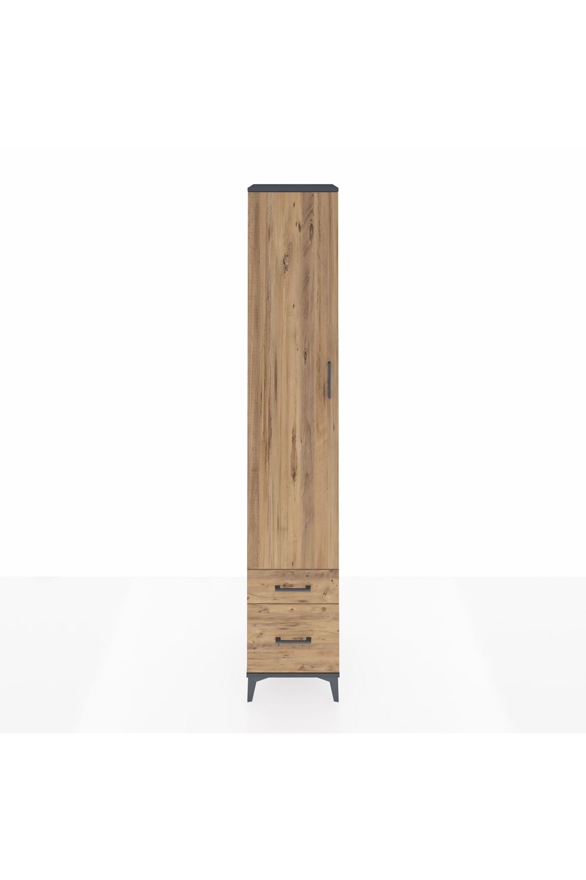 Hyperion Dolap 3 Raflı 2 Çekmeceli Tek Askılı 44x44x243 Antrasit-Çam