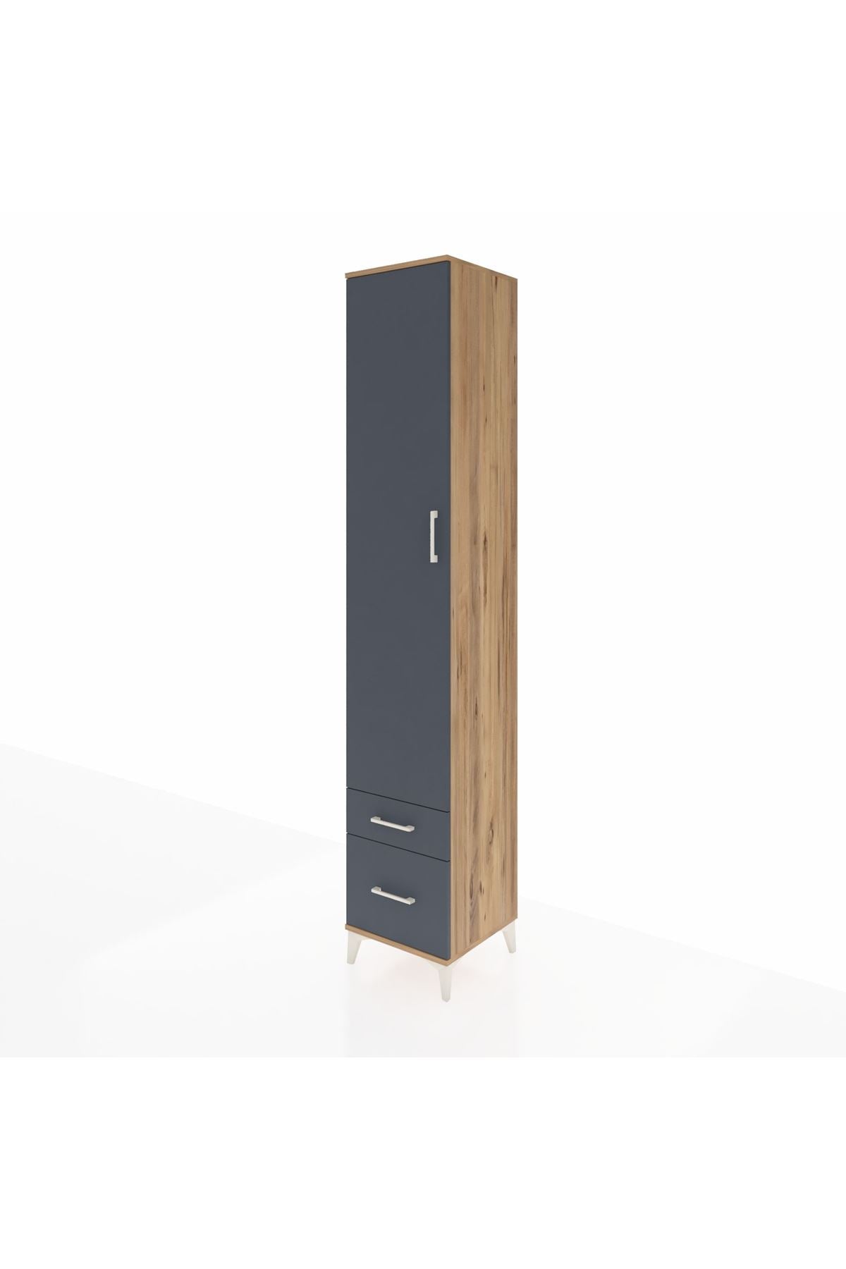 Hyperion Dolap 3 Raflı 2 Çekmeceli Tek Askılı 44x44x243 Çam-Antrasit