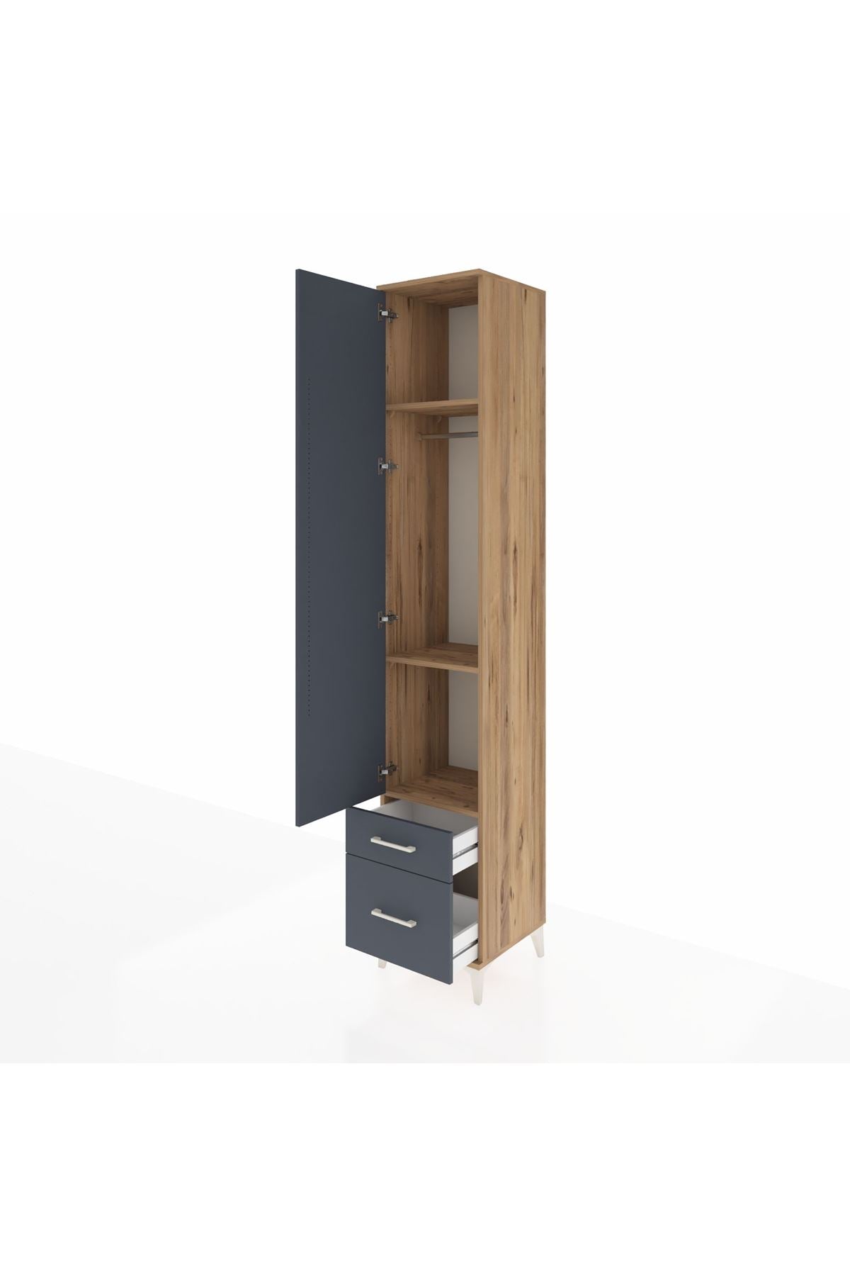 Hyperion Dolap 3 Raflı 2 Çekmeceli Tek Askılı 44x44x243 Çam-Antrasit