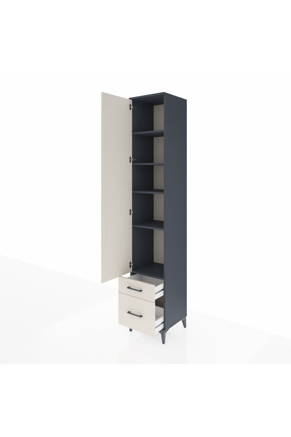 Hyperion Dolap 5 Raflı 2 Çekmeceli Tek Kapaklı 44x44x243 Antrasit-Aytaşı