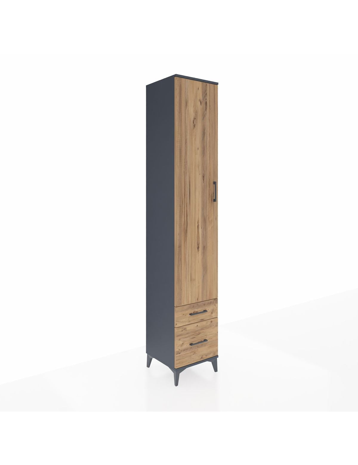 Hyperion Dolap 5 Raflı 2 Çekmeceli Tek Kapaklı 44x44x243 Antrasit-Çam