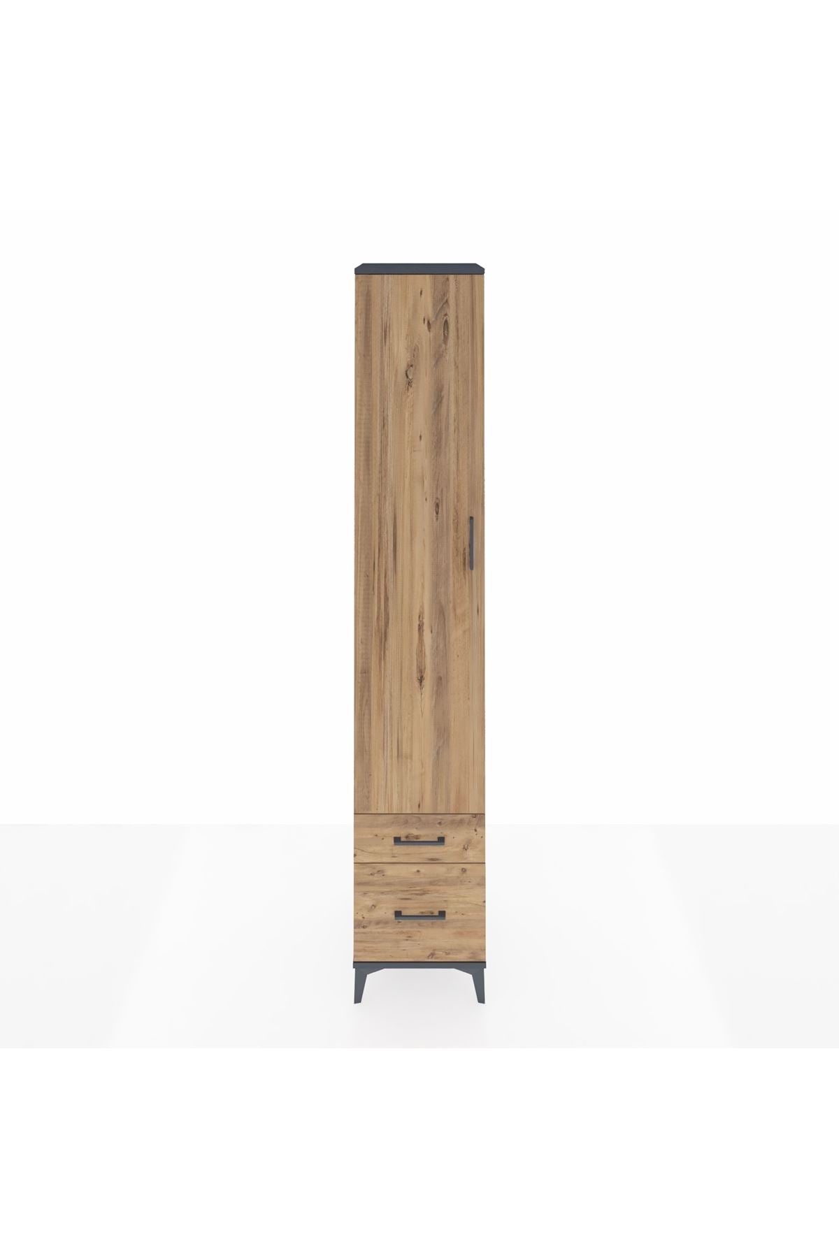 Hyperion Dolap 5 Raflı 2 Çekmeceli Tek Kapaklı 44x44x243 Antrasit-Çam