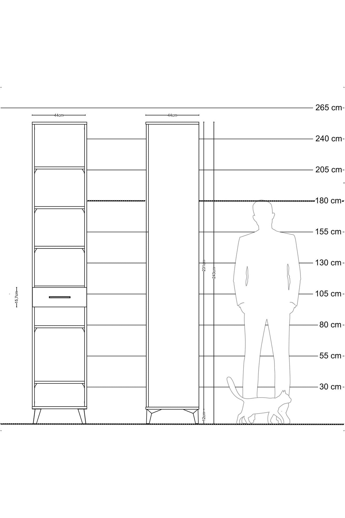 Hyperion Dolap 6 Raflı Tek Çekmeceli 44x44x243 Antrasit-Antrasit