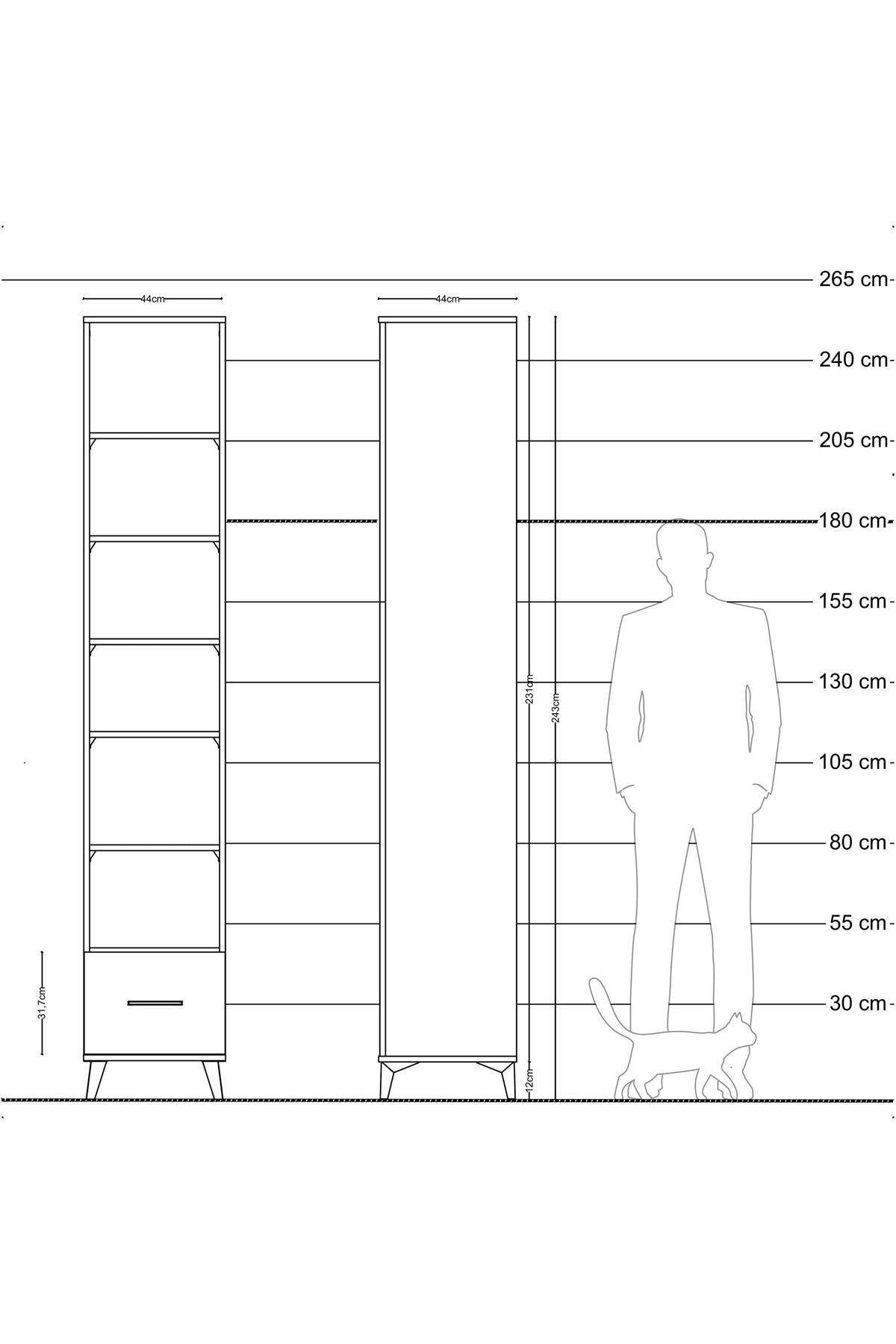 Hyperion Dolap 6 Raflı Tek Çekmeceli 44x44x243 Çam-Antrasit