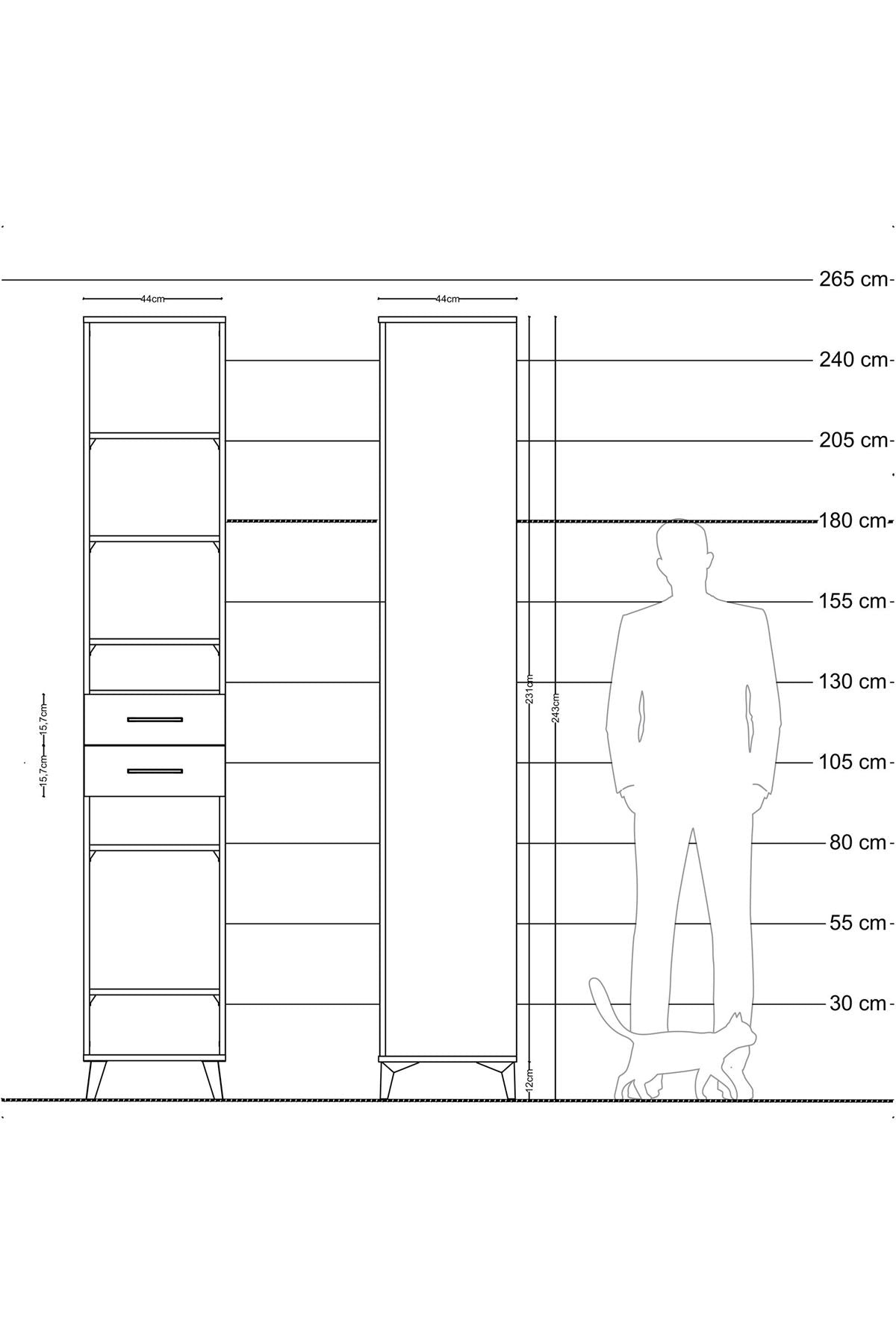Hyperion Dolap 6 Raflı 2 Çekmeceli 44x44x243 Antrasit-Çam