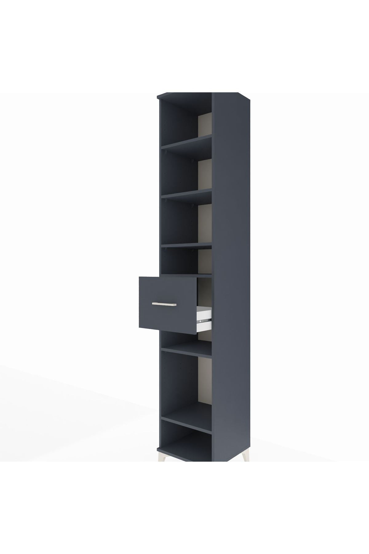 Hyperion Dolap 6 Raflı Tek Çekmeceli 44x44x243 Antrasit-Antrasit