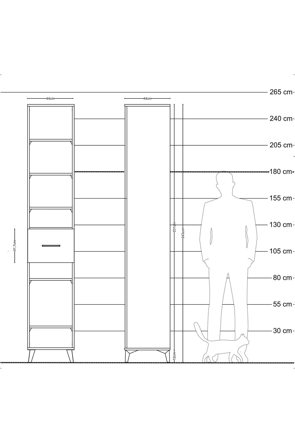 Hyperion Dolap 6 Raflı Tek Çekmeceli 44x44x243 Çam-Antrasit