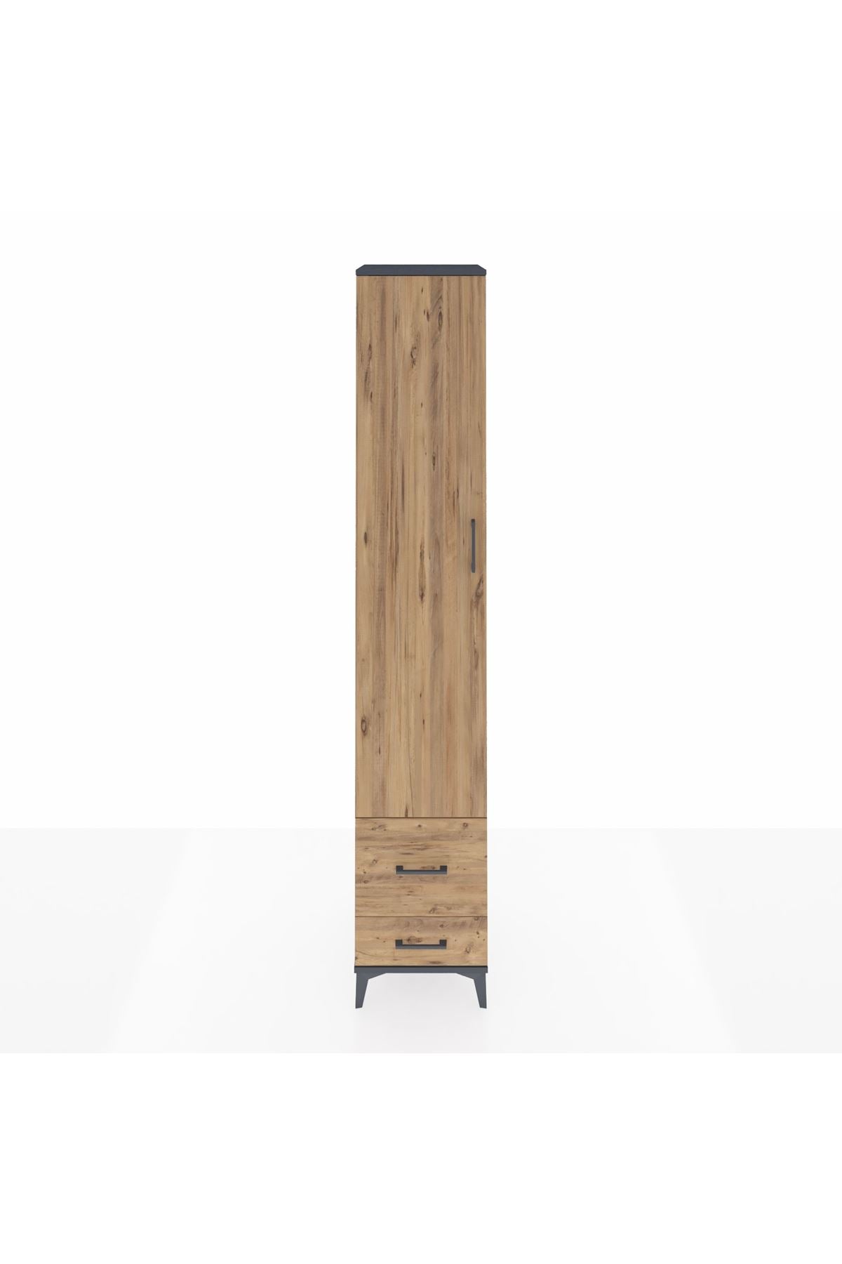 Hyperion Dolap 3 Raflı 2 Çekmeceli Tek Askılı 44x44x243 Antrasit-Çam