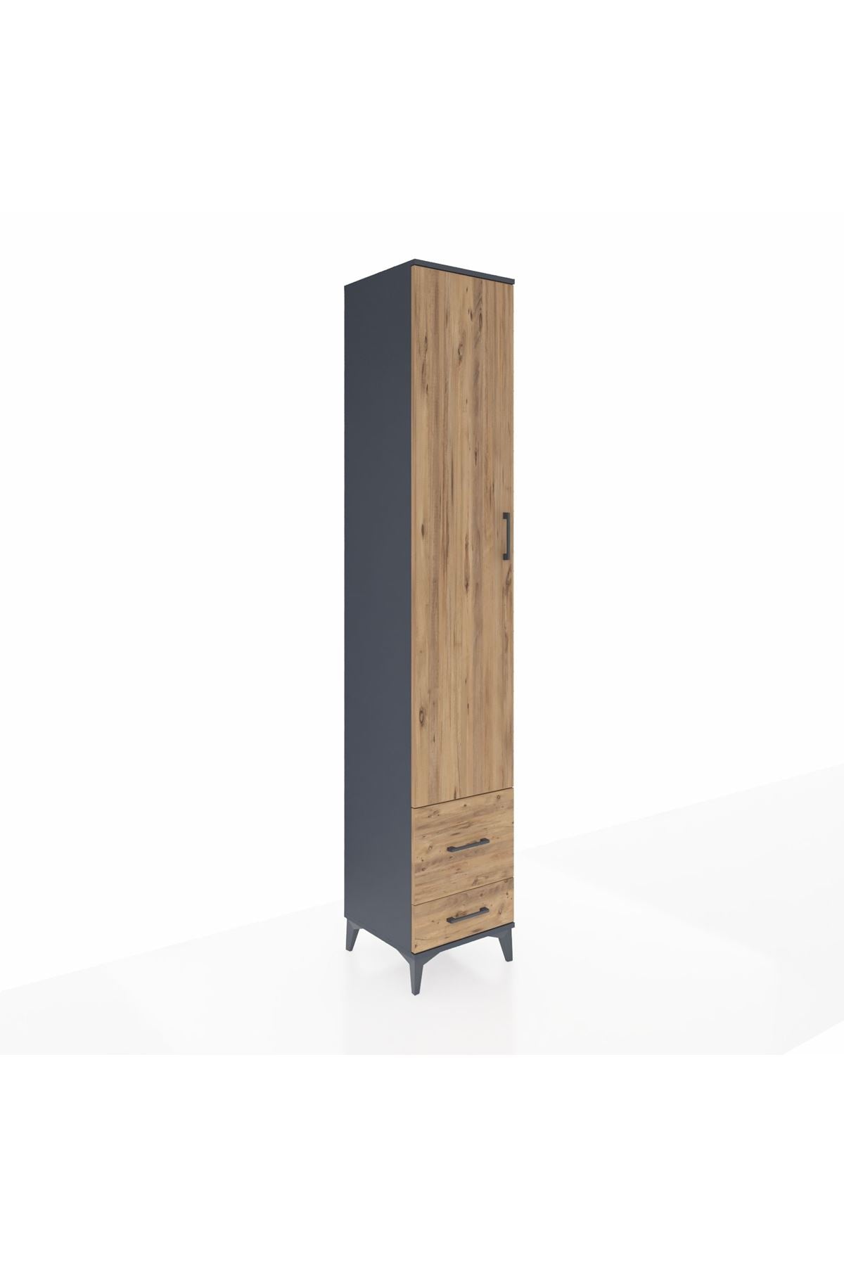 Hyperion Dolap 3 Raflı 2 Çekmeceli Tek Askılı 44x44x243 Antrasit-Çam