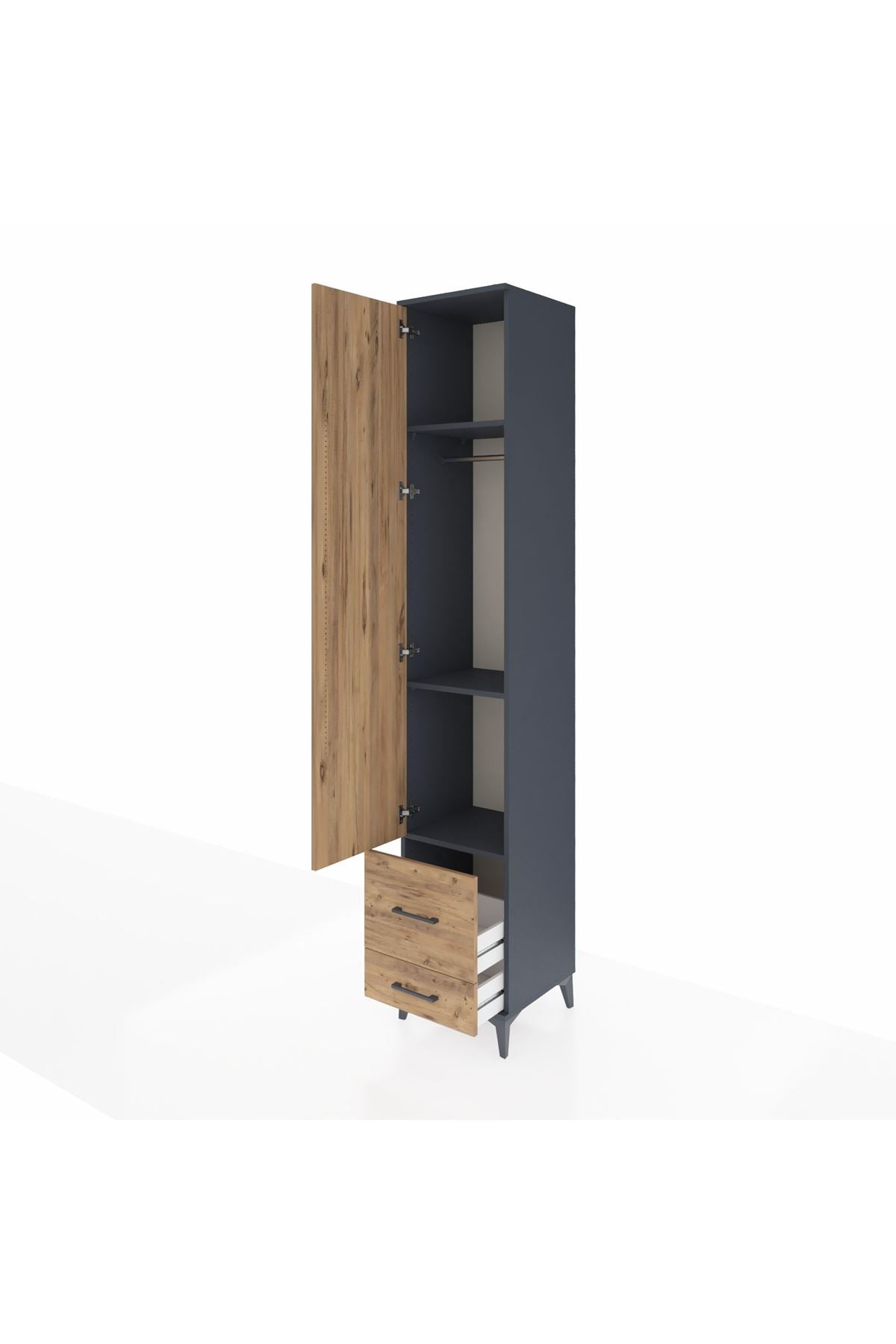 Hyperion Dolap 3 Raflı 2 Çekmeceli Tek Askılı 44x44x243 Antrasit-Çam