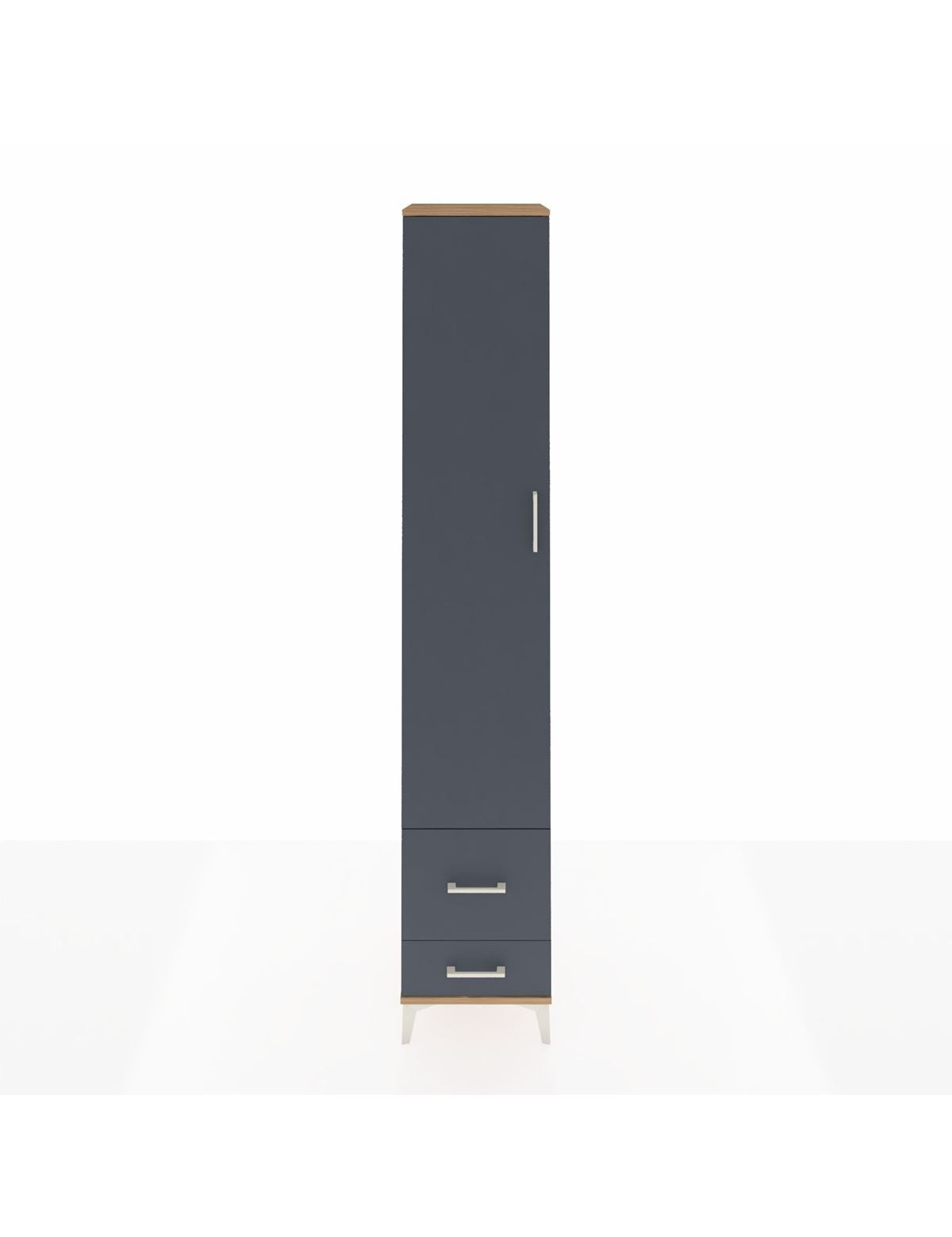 Hyperion Dolap 3 Raflı 2 Çekmeceli Tek Askılı 44x44x243 Çam-Antrasit