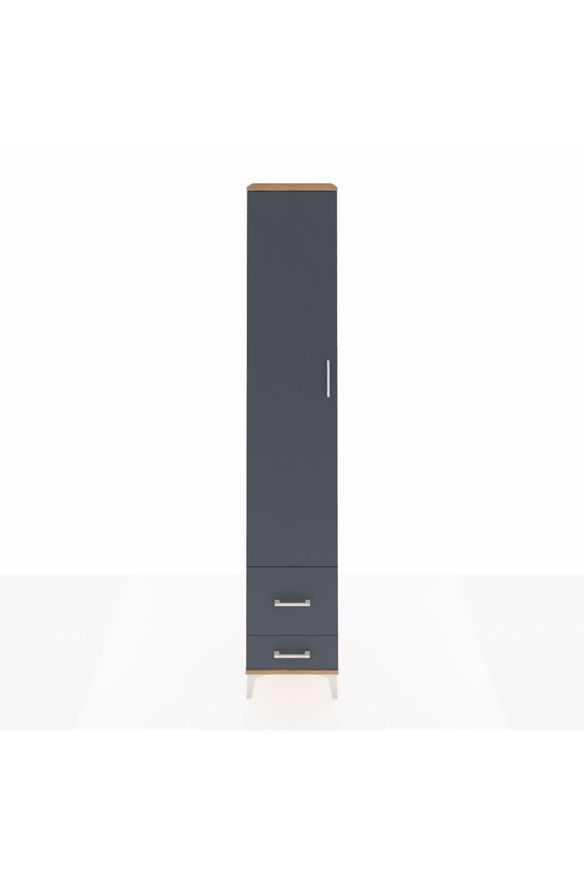 Hyperion Dolap 3 Raflı 2 Çekmeceli Tek Askılı 44x44x243 Çam-Antrasit