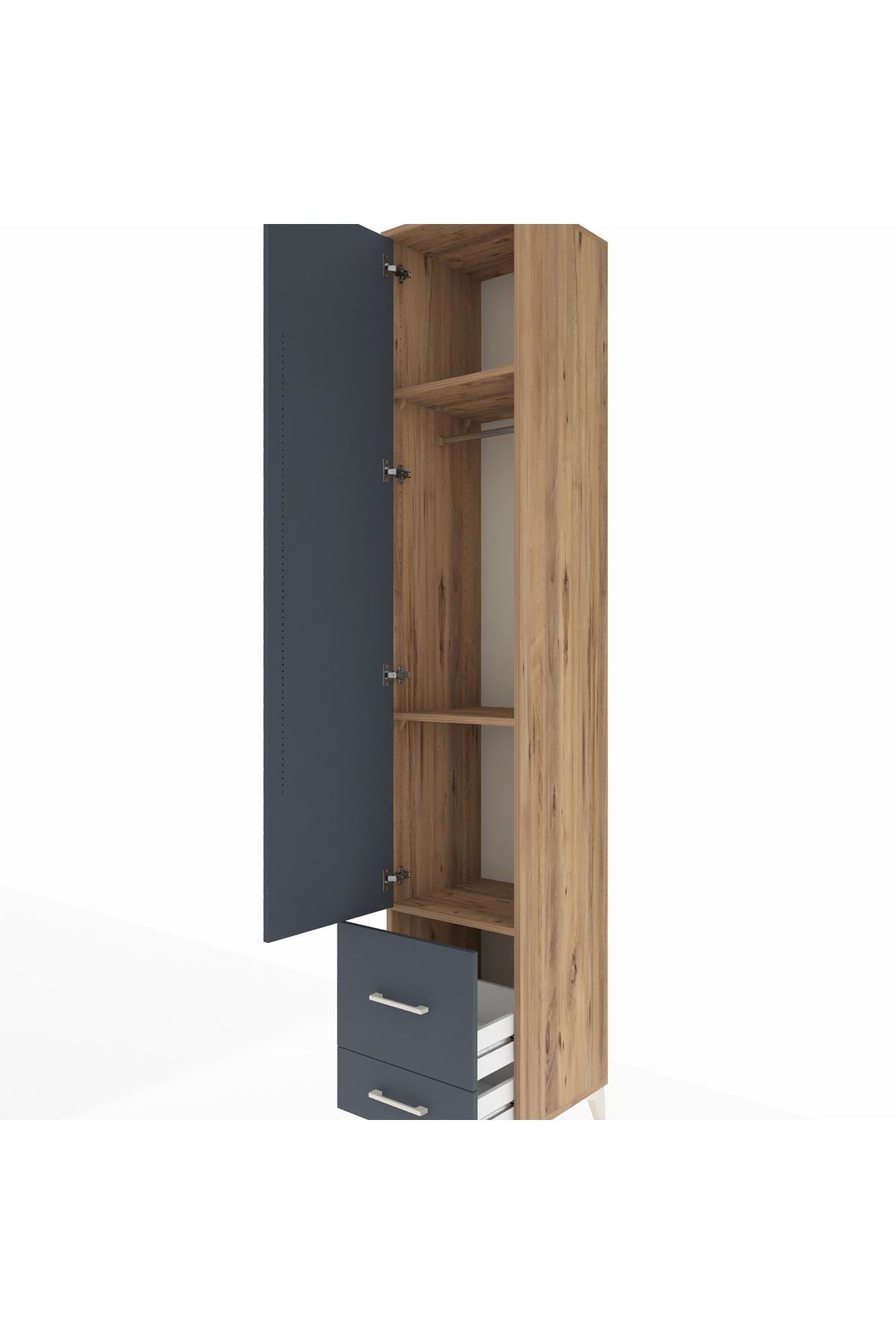 Hyperion Dolap 3 Raflı 2 Çekmeceli Tek Askılı 44x44x243 Çam-Antrasit