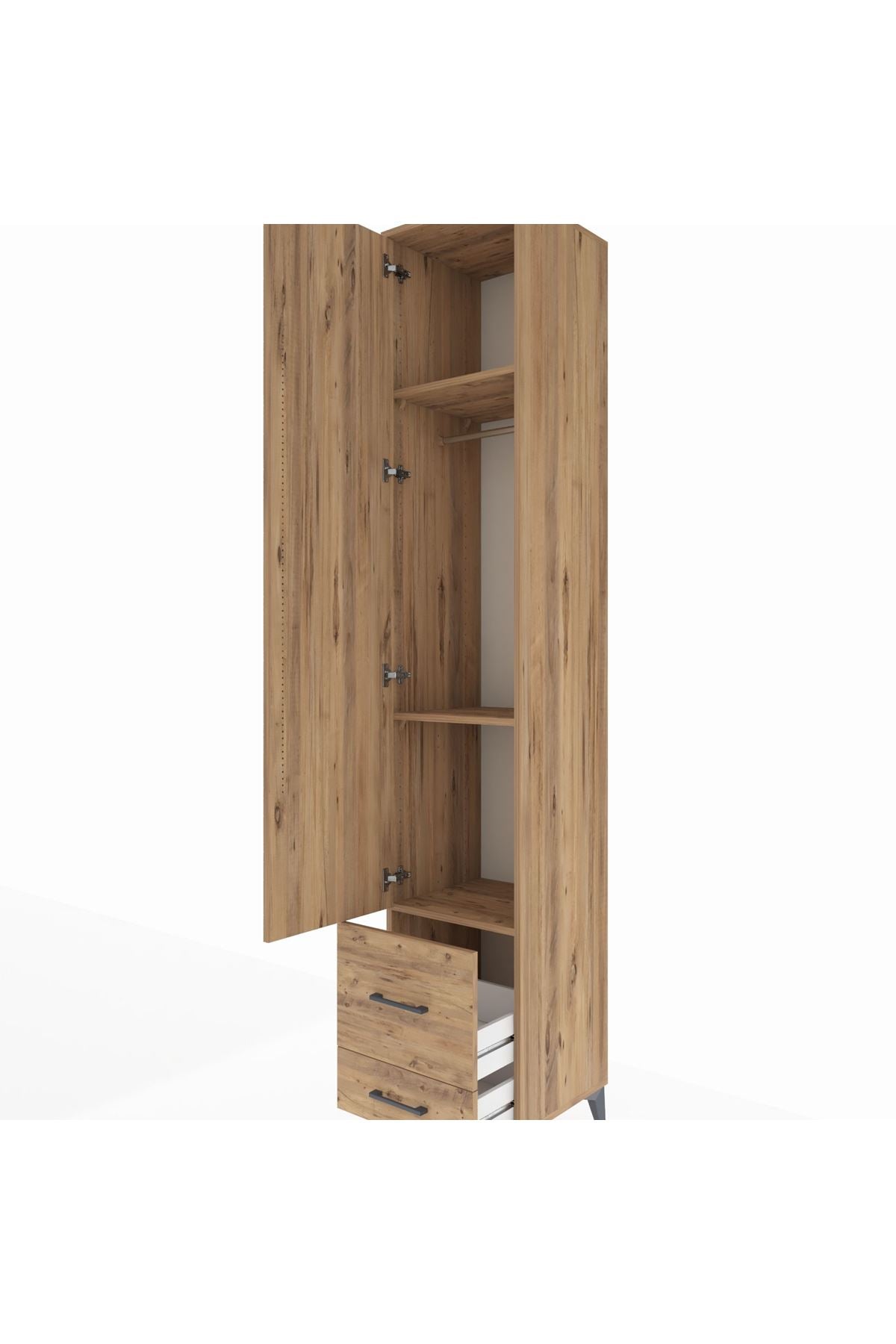 Hyperion Dolap 3 Raflı 2 Çekmeceli Tek Askılı 44x44x243 Çam-Çam