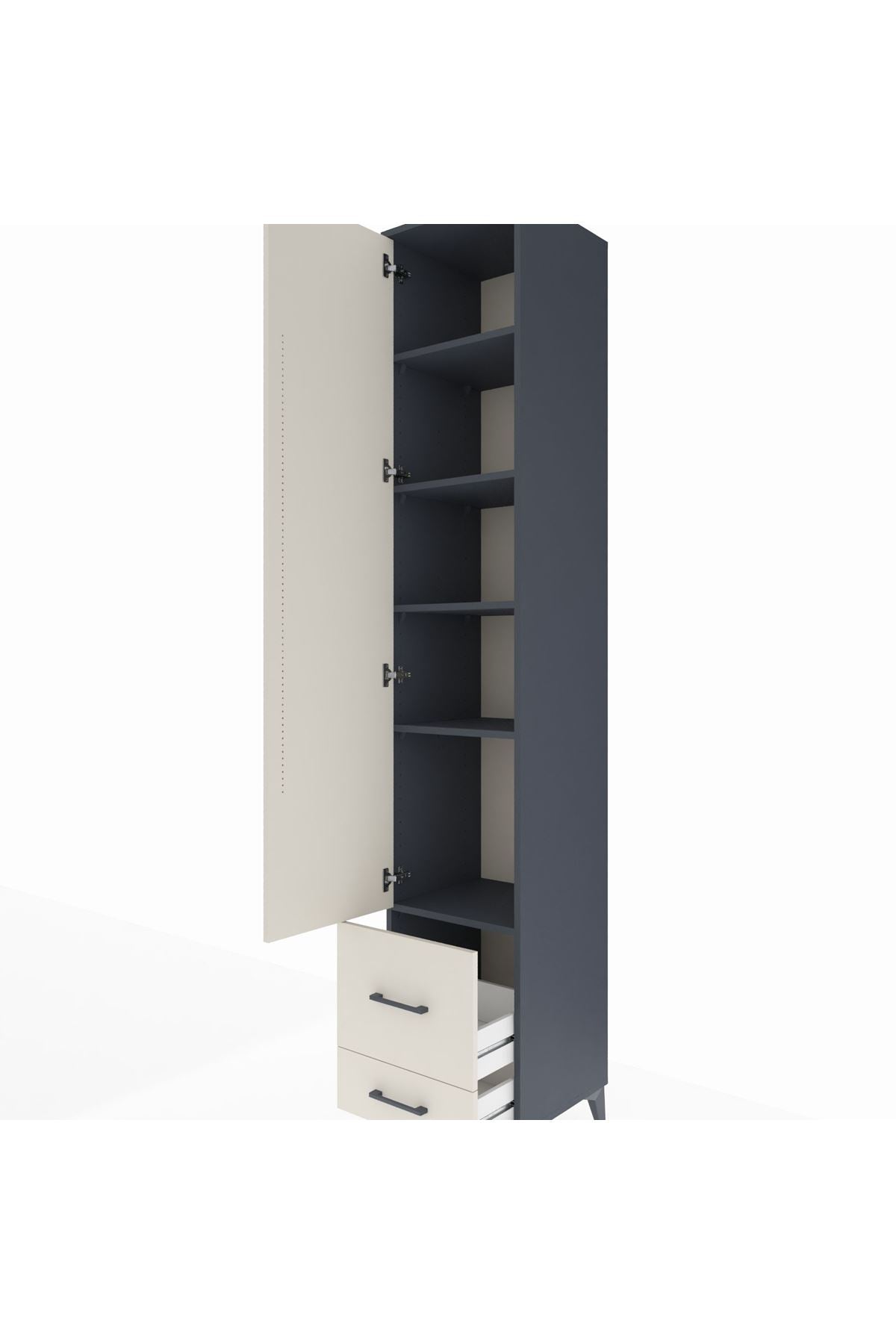 Hyperion Dolap 5 Raflı 2 Çekmeceli Tek Kapaklı 44x44x243 Antrasit-Aytaşı