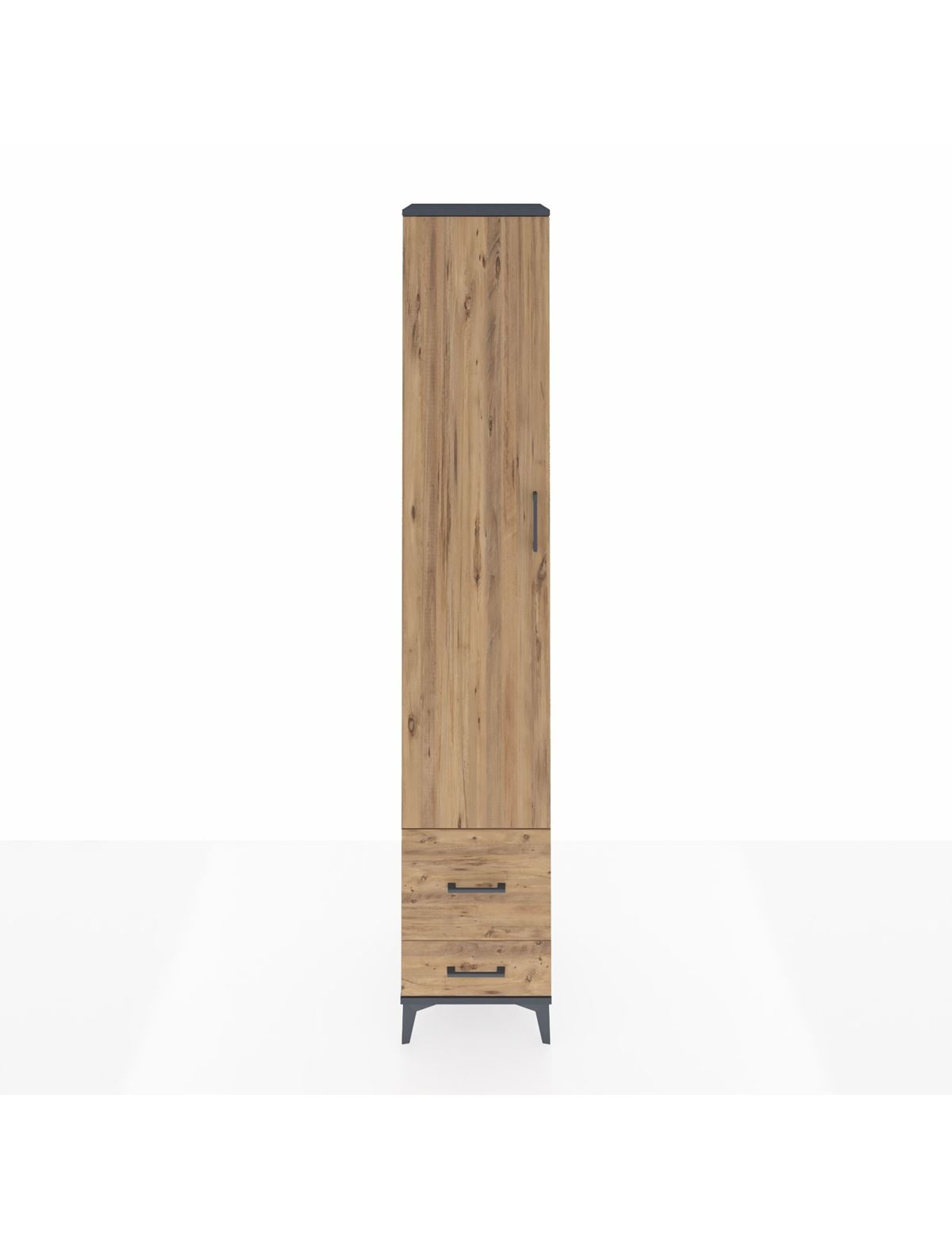 Hyperion Dolap 5 Raflı 2 Çekmeceli Tek Kapaklı 44x44x243 Antrasit-Çam