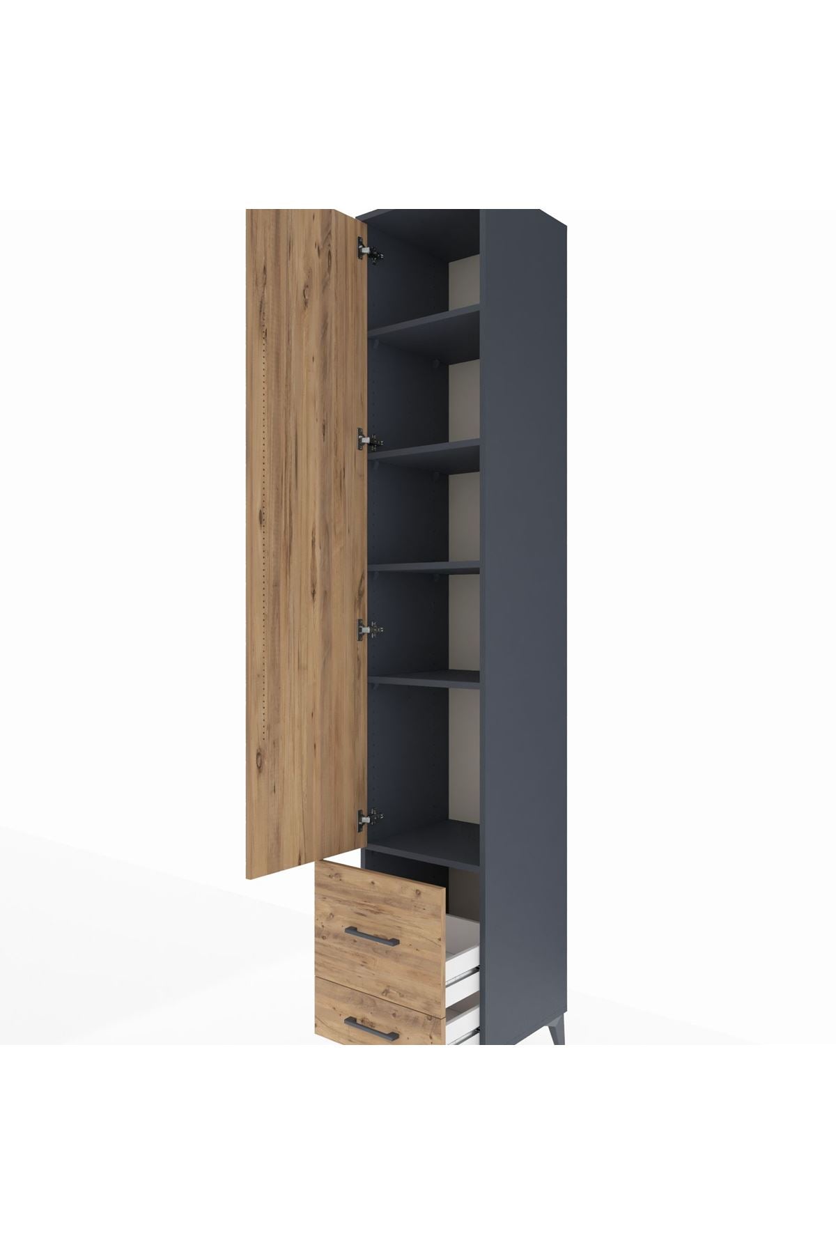 Hyperion Dolap 5 Raflı 2 Çekmeceli Tek Kapaklı 44x44x243 Antrasit-Çam