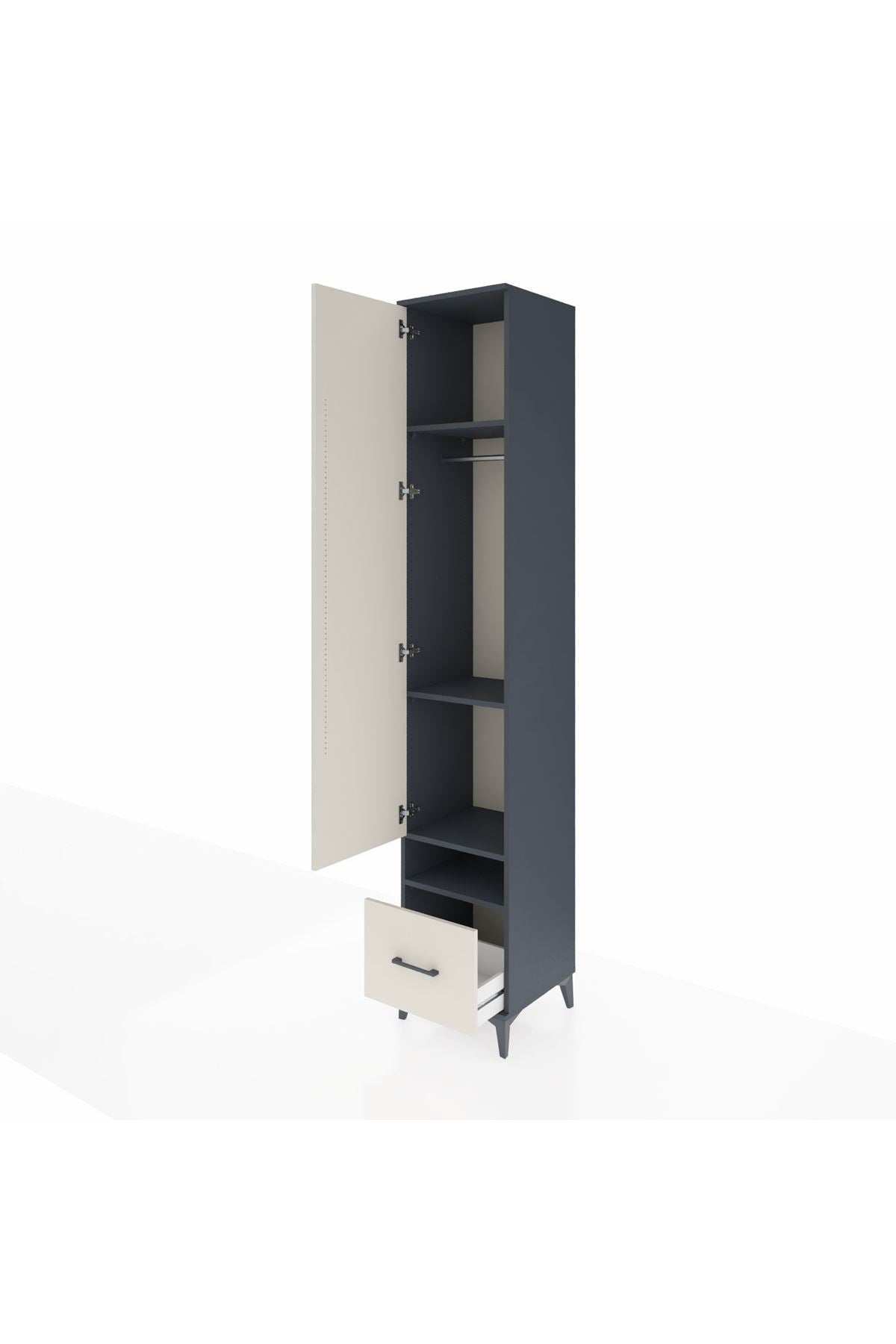 Hyperion Dolap 4 Raflı Tek Çekmeceli Tek Askılı 44x44x243 Antrasit-Aytaşı