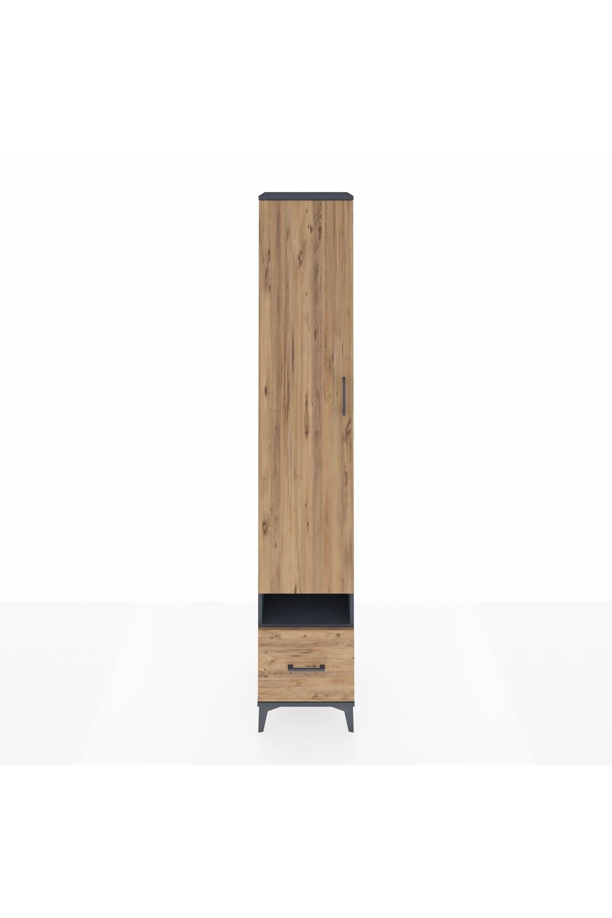 Hyperion Dolap 4 Raflı Tek Çekmeceli Tek Askılı 44x44x243 Antrasit-Çam