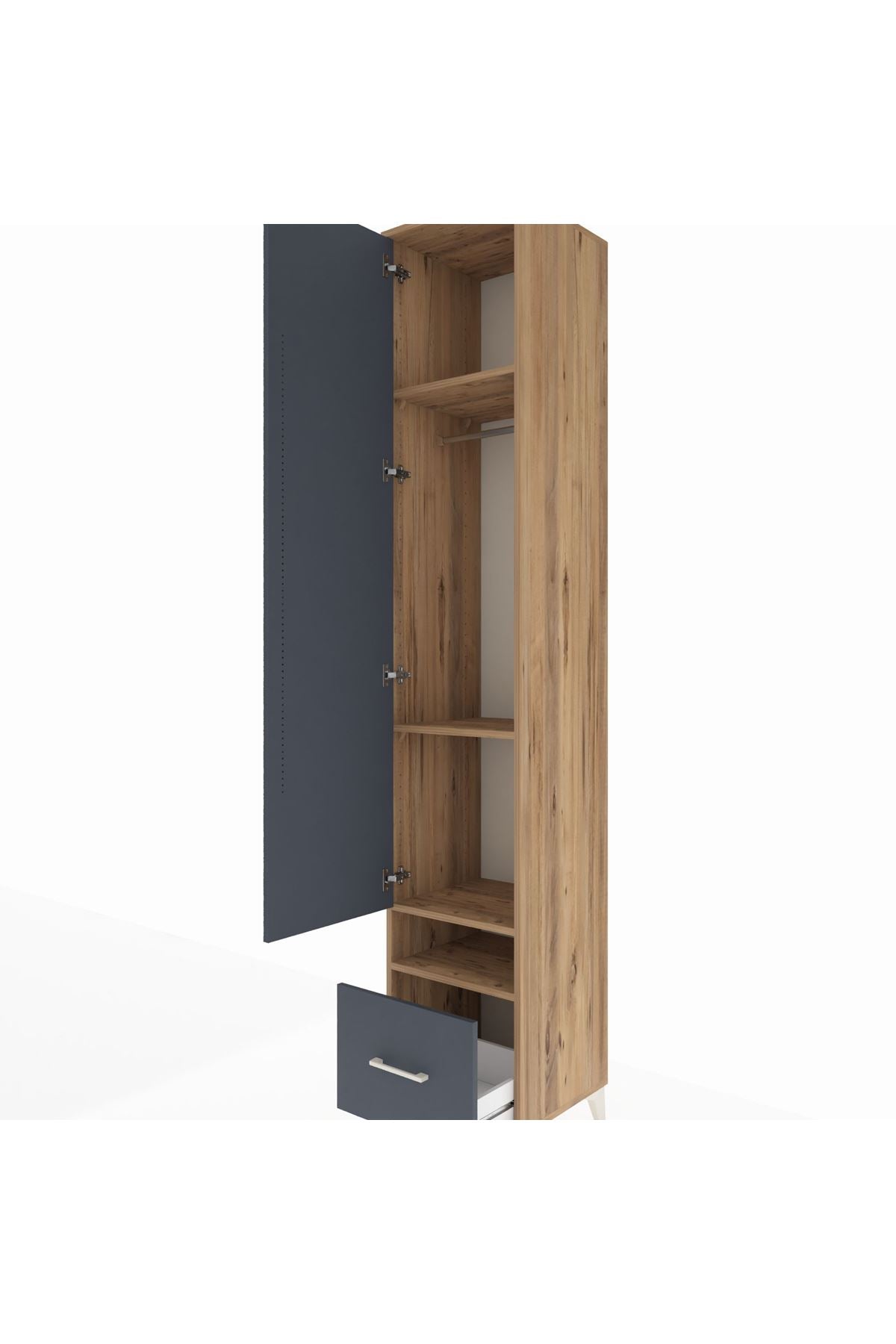 Hyperion Dolap 4 Raflı Tek Çekmeceli Tek Askılı 44x44x243 Çam-Antrasit
