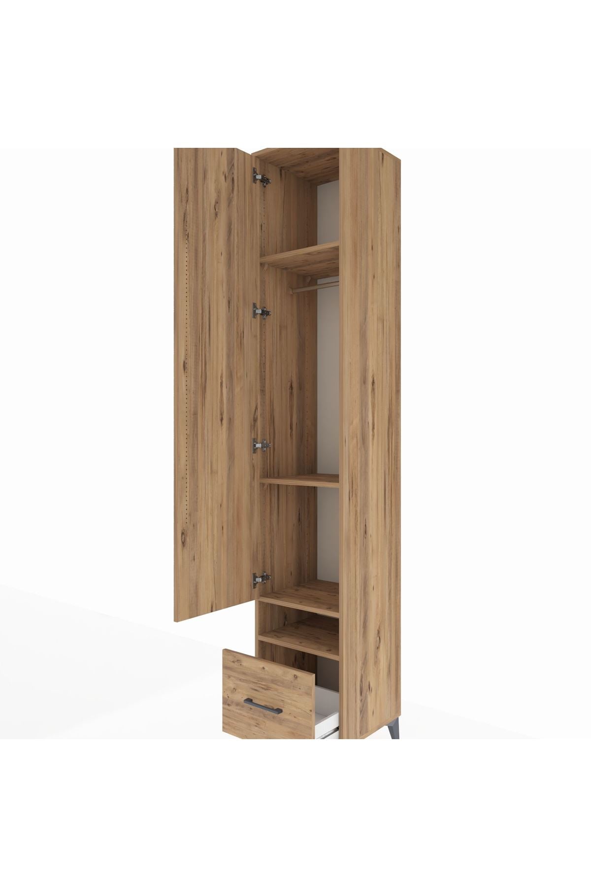 Hyperion Dolap 4 Raflı Tek Çekmeceli Tek Askılı 44x44x243 Çam-Çam