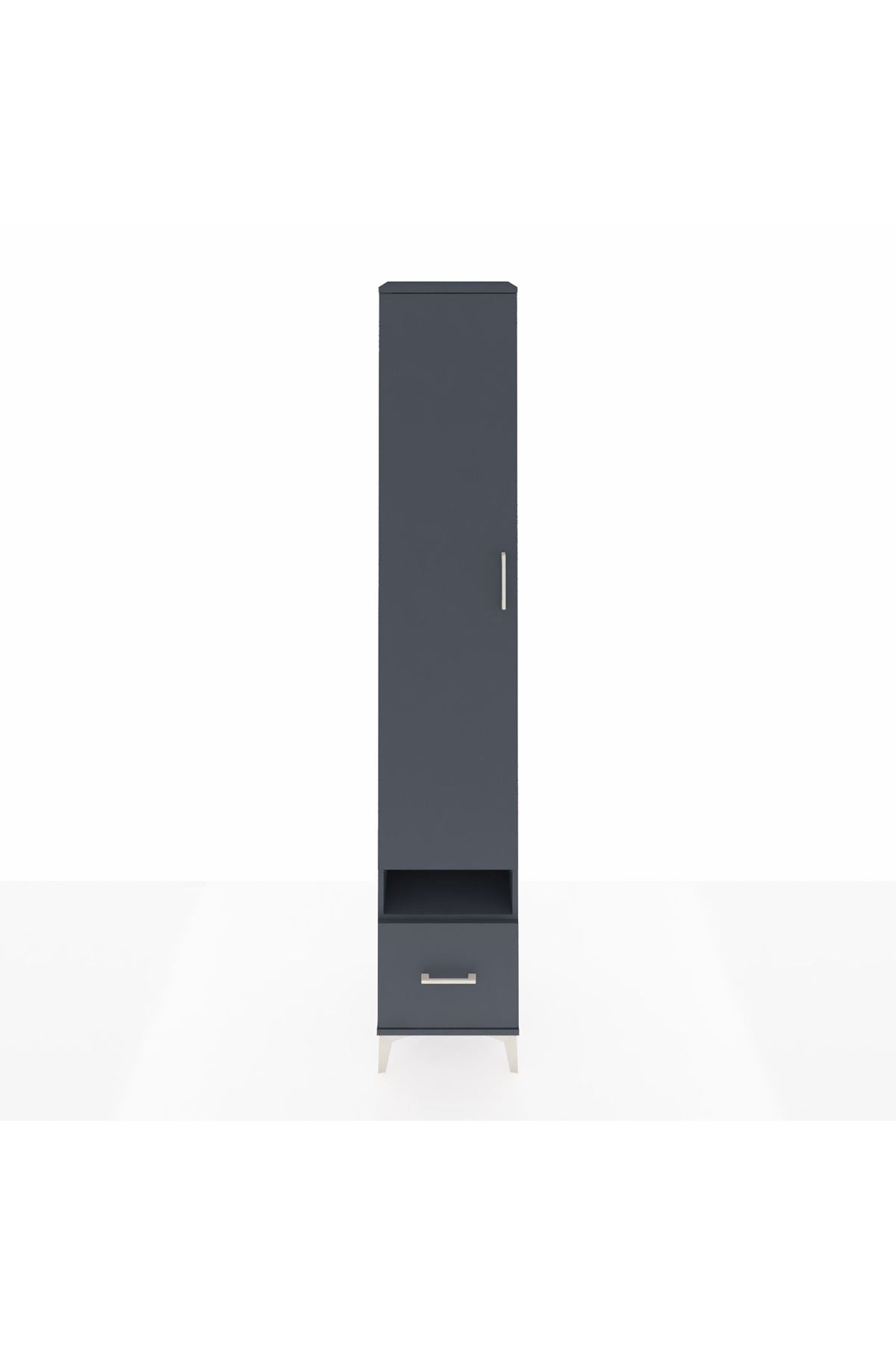 Hyperion Dolap 6 Raflı Tek Çekmeceli Tek Kapaklı 44x44x243 Antrasit-Antrasit