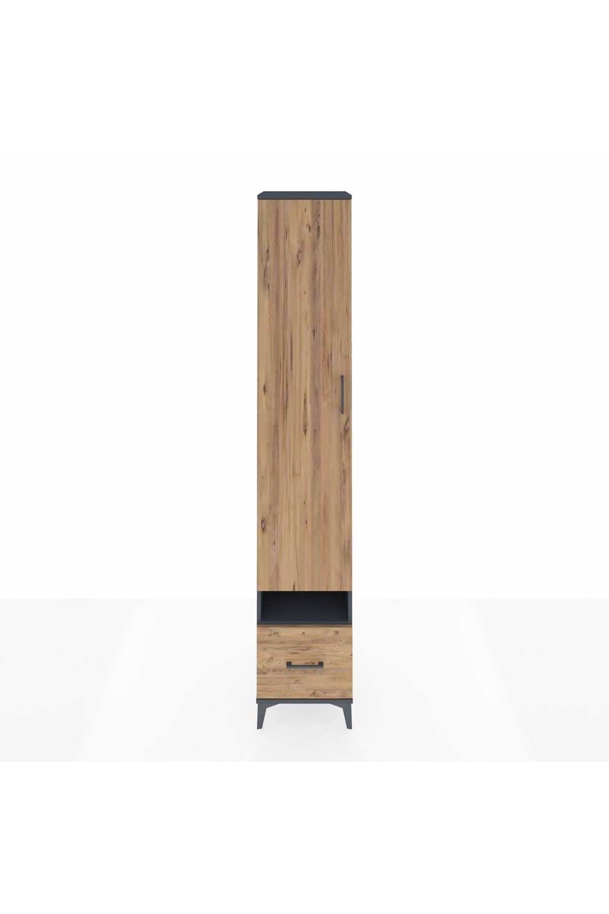 Hyperion Dolap 6 Raflı Tek Çekmeceli Tek Kapaklı 44x44x243 Antrasit-Çam