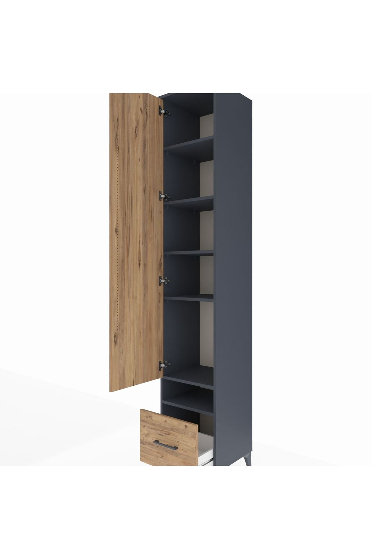 Hyperion Dolap 6 Raflı Tek Çekmeceli Tek Kapaklı 44x44x243 Antrasit-Çam