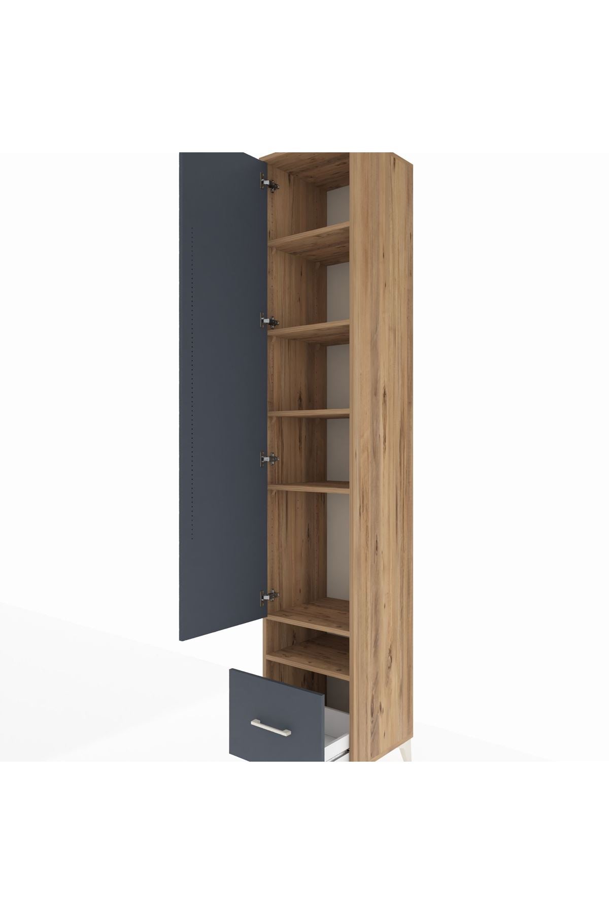 Hyperion Dolap 6 Raflı Tek Çekmeceli Tek Kapaklı 44x44x243 Çam-Antrasit