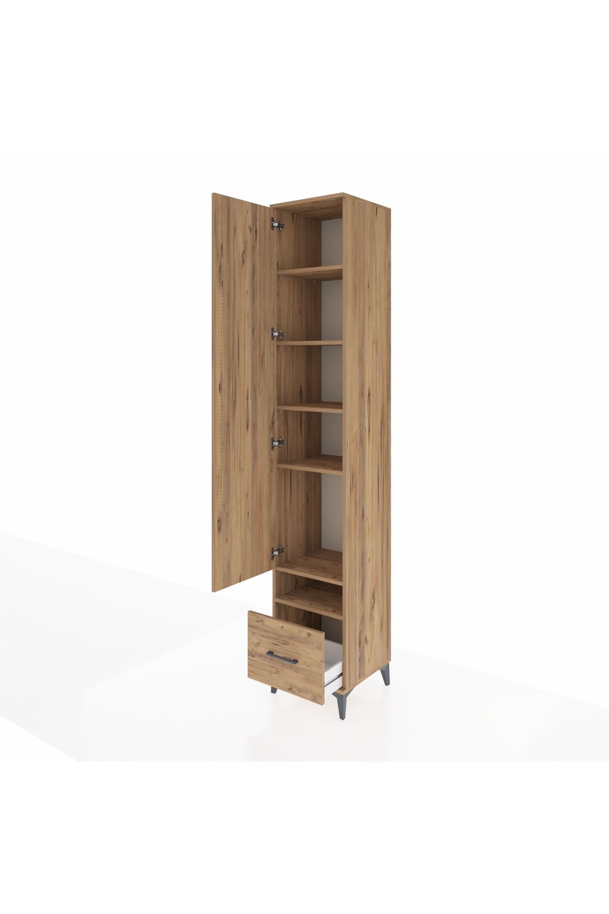 Hyperion Dolap 6 Raflı Tek Çekmeceli Tek Kapaklı 44x44x243 Çam-Çam