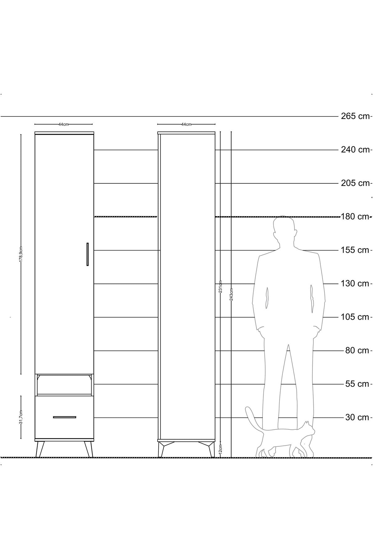 Hyperion Dolap 6 Raflı Tek Çekmeceli Tek Kapaklı 44x44x243 Çam-Çam