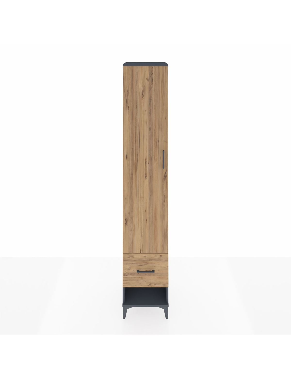 Hyperion Dolap 3 Raflı Tek Çekmeceli Tek Askılı 44x44x243 Antrasit-Çam