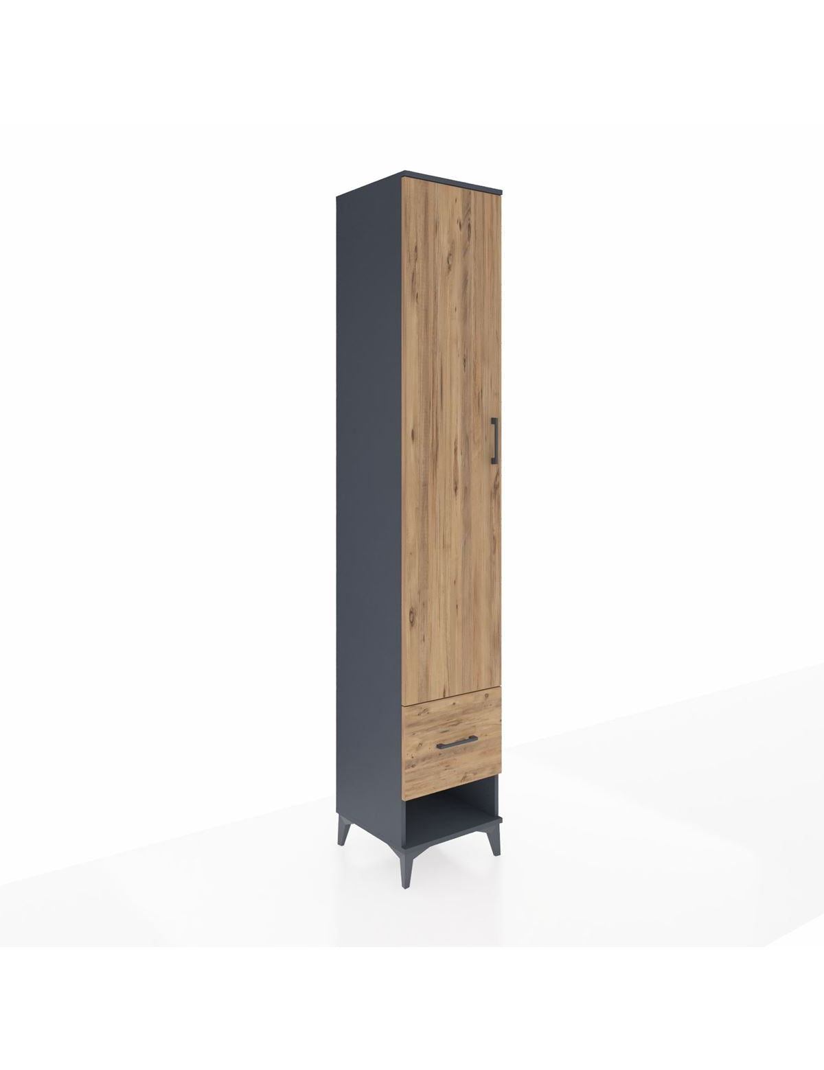 Hyperion Dolap 3 Raflı Tek Çekmeceli Tek Askılı 44x44x243 Antrasit-Çam