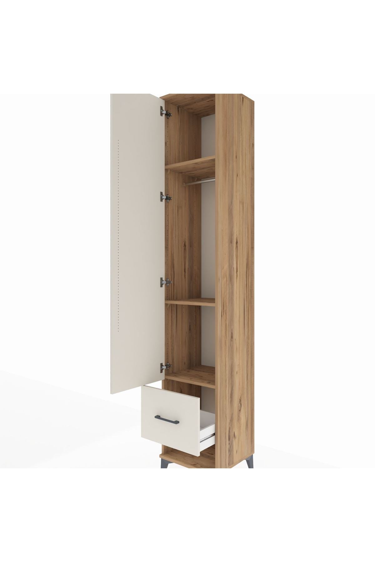 Hyperion Dolap 3 Raflı Tek Çekmeceli Tek Askılı 44x44x243 Çam-Aytaşı