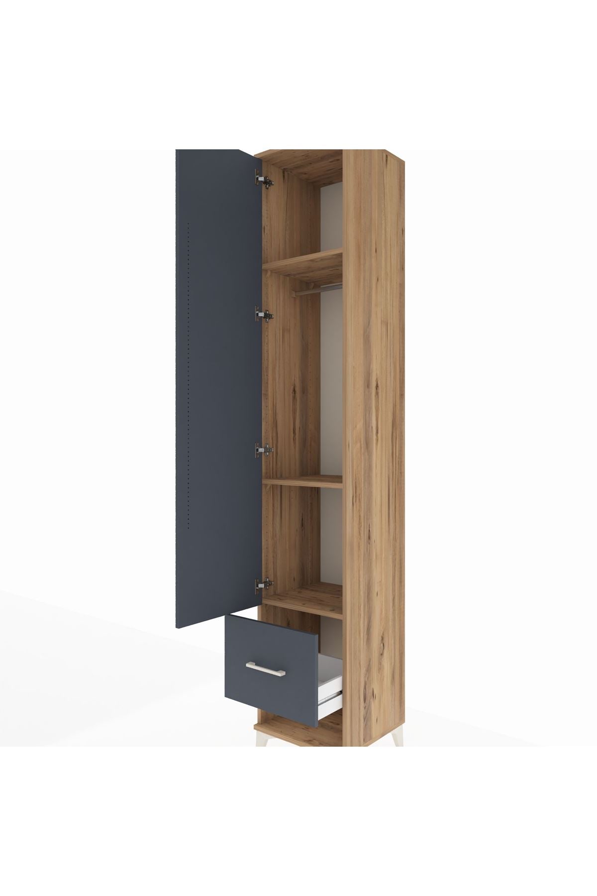 Hyperion Dolap 3 Raflı Tek Çekmeceli Tek Askılı 44x44x243 Çam-Antrasit