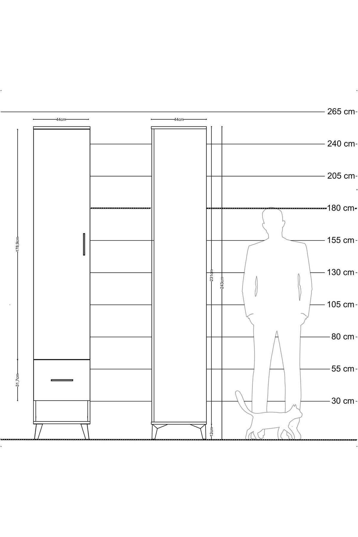Hyperion Dolap 3 Raflı Tek Çekmeceli Tek Askılı 44x44x243 Çam-Çam