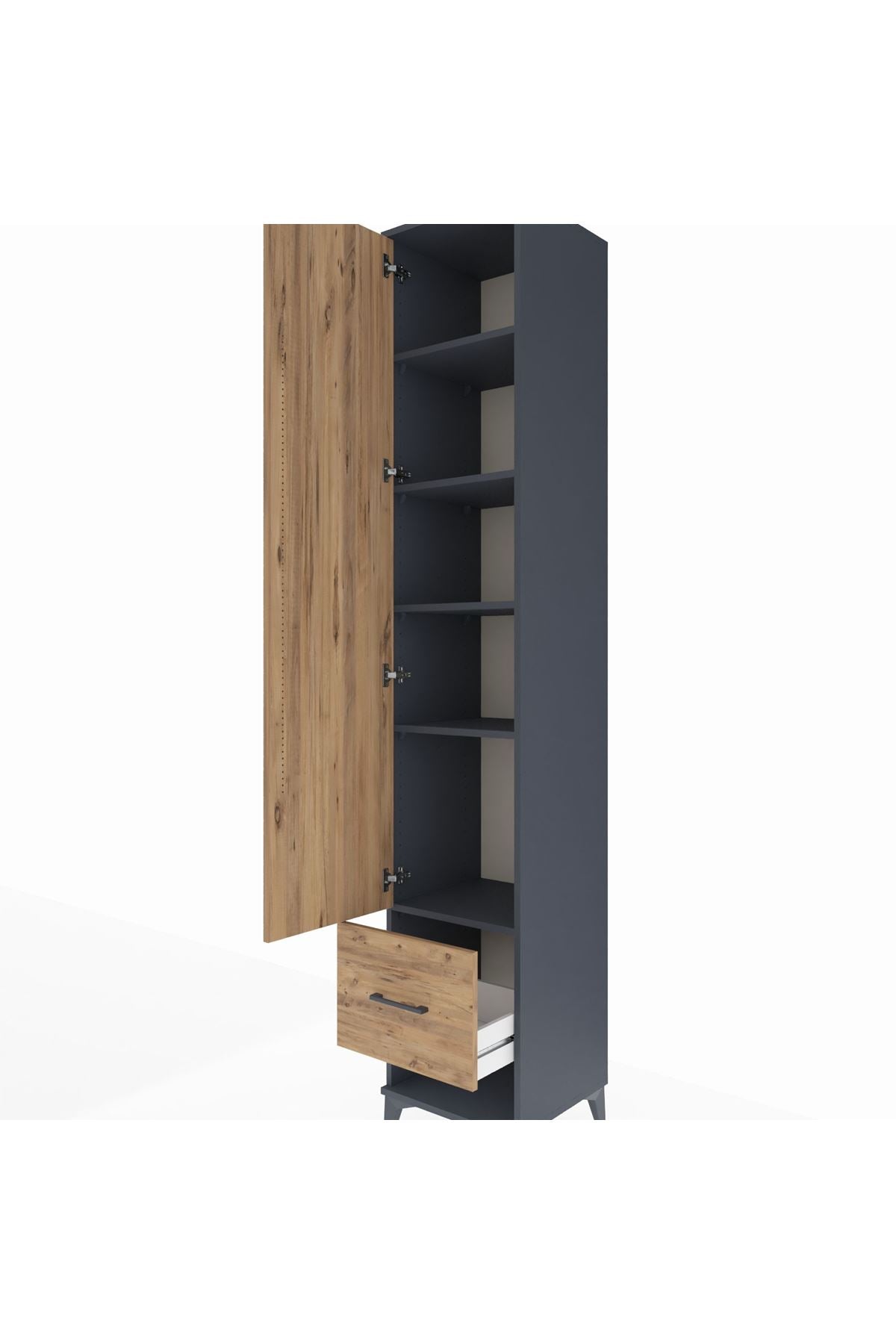 Hyperion Dolap 5 Raflı Tek Çekmeceli Tek Kapaklı 44x44x243 Antrasit-Çam