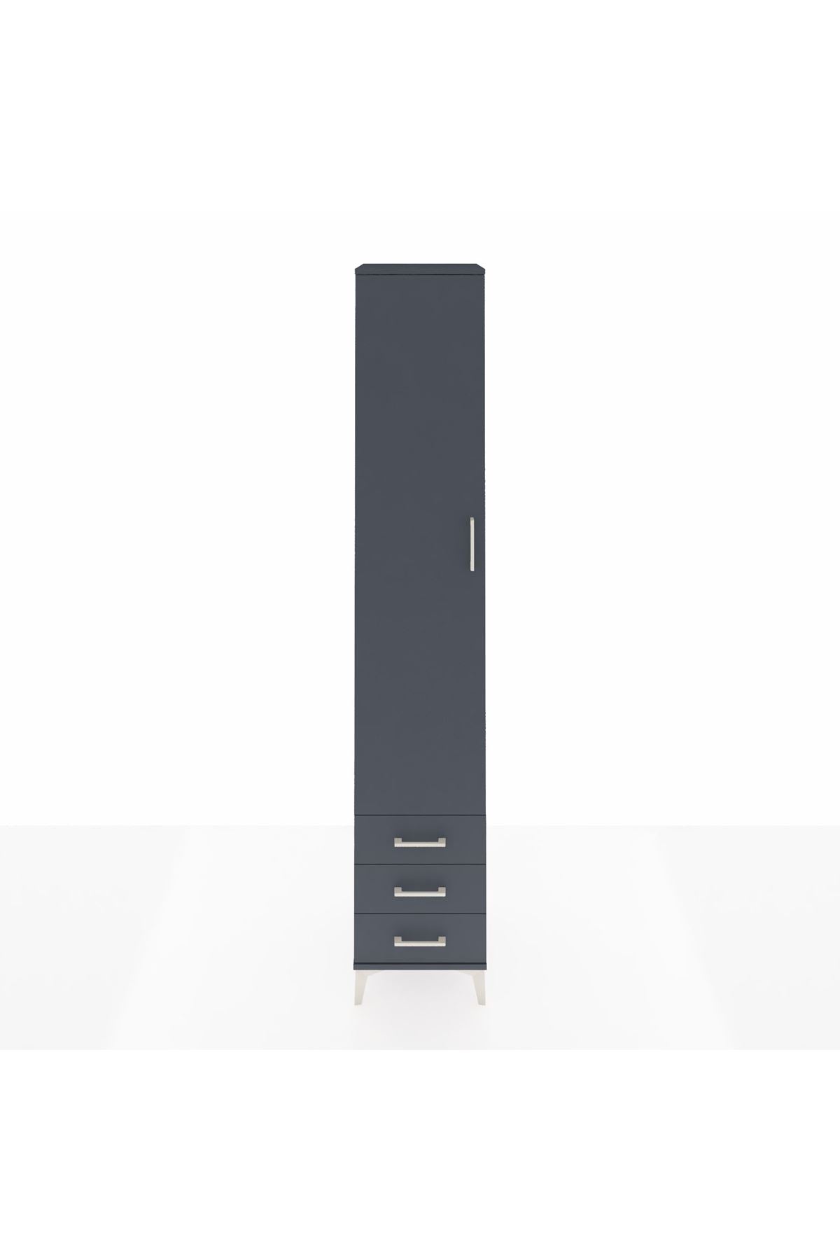 Hyperion Dolap 5 Raflı 3 Çekmeceli Tek Kapaklı 44x44x243 Antrasit-Antrasit