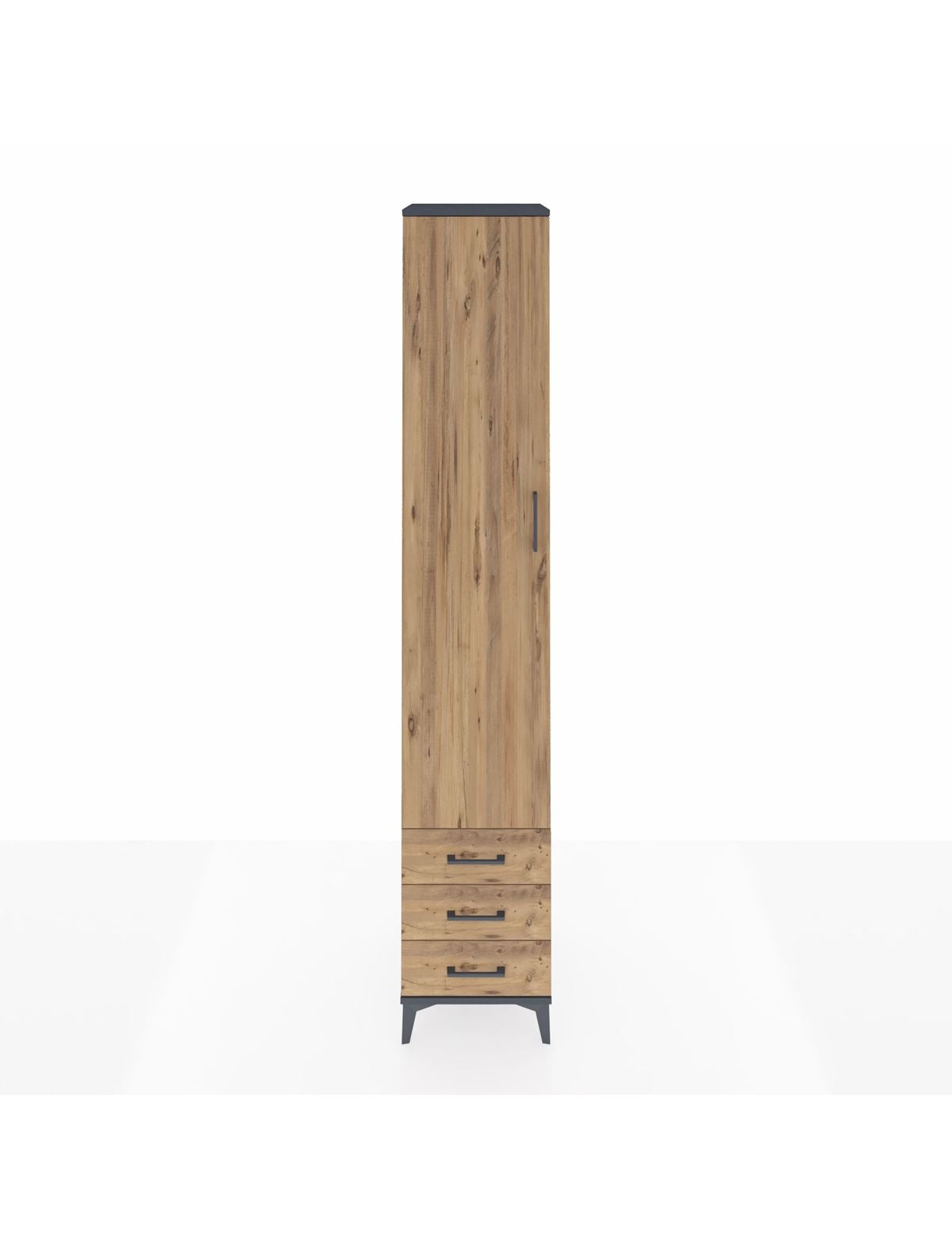 Hyperion Dolap 5 Raflı 3 Çekmeceli Tek Kapaklı 44x44x243 Antrasit-Çam