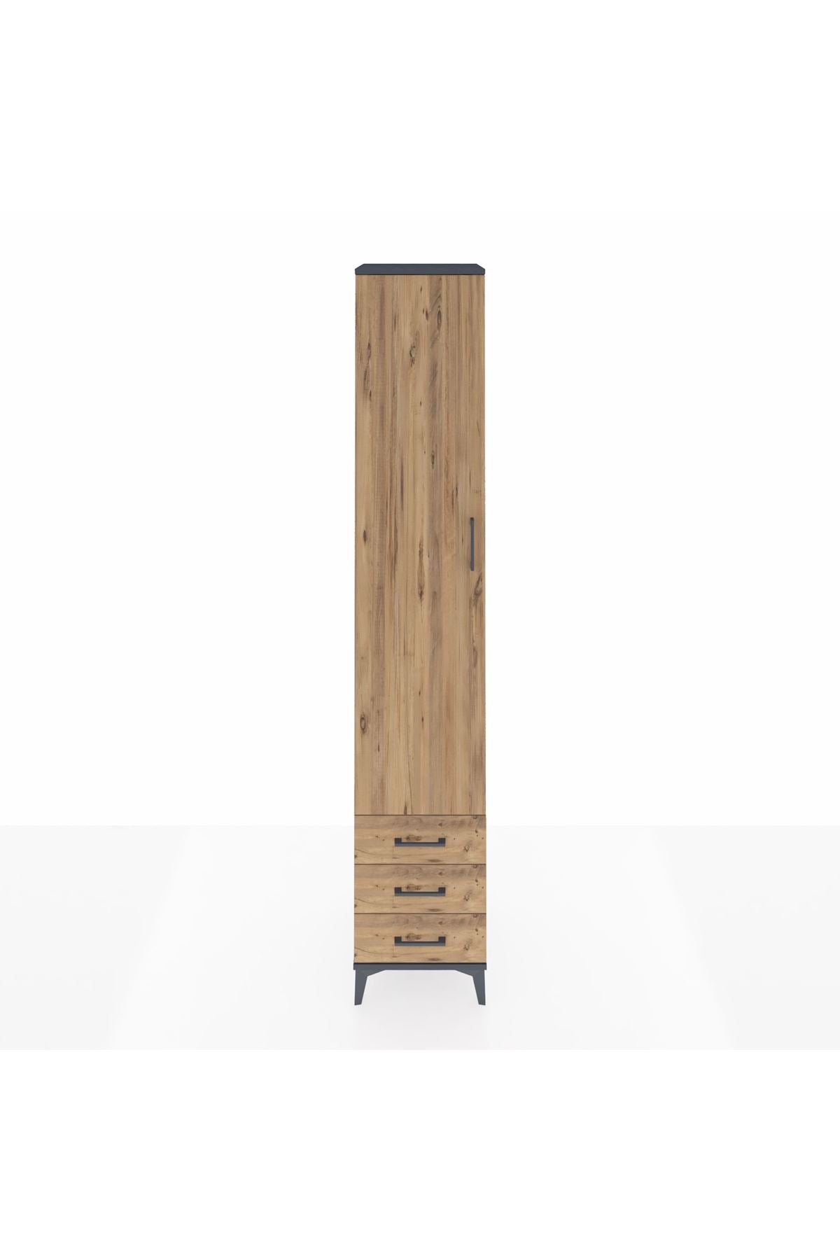 Hyperion Dolap 5 Raflı 3 Çekmeceli Tek Kapaklı 44x44x243 Antrasit-Çam