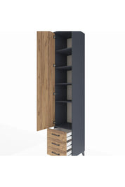 Hyperion Dolap 5 Raflı 3 Çekmeceli Tek Kapaklı 44x44x243 Antrasit-Çam