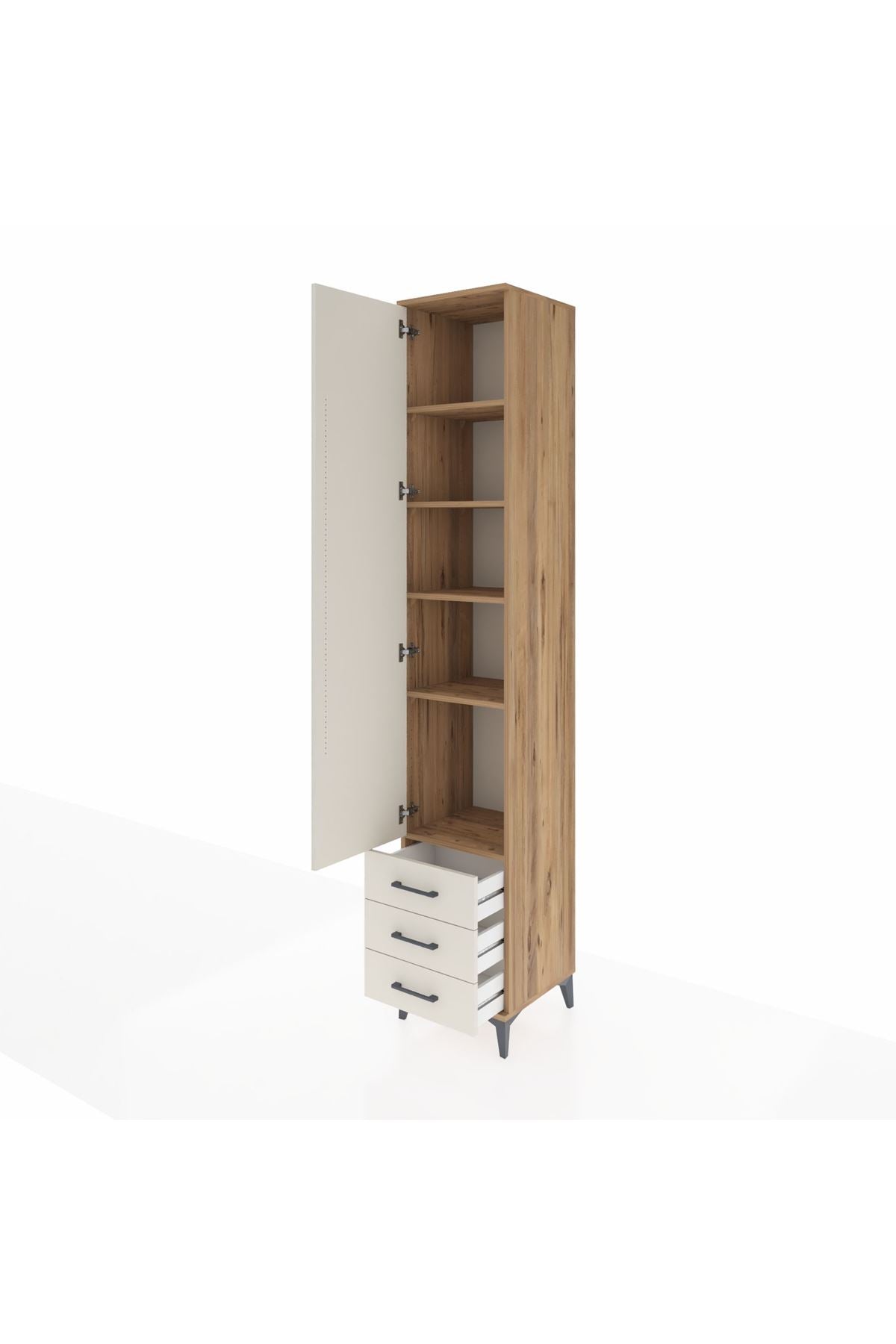 Hyperion Dolap 5 Raflı 3 Çekmeceli Tek Kapaklı 44x44x243 Çam-Aytaşı