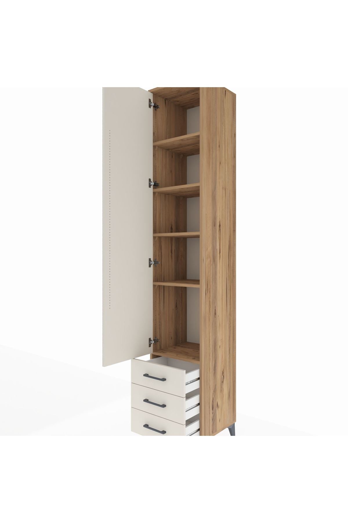 Hyperion Dolap 5 Raflı 3 Çekmeceli Tek Kapaklı 44x44x243 Çam-Aytaşı