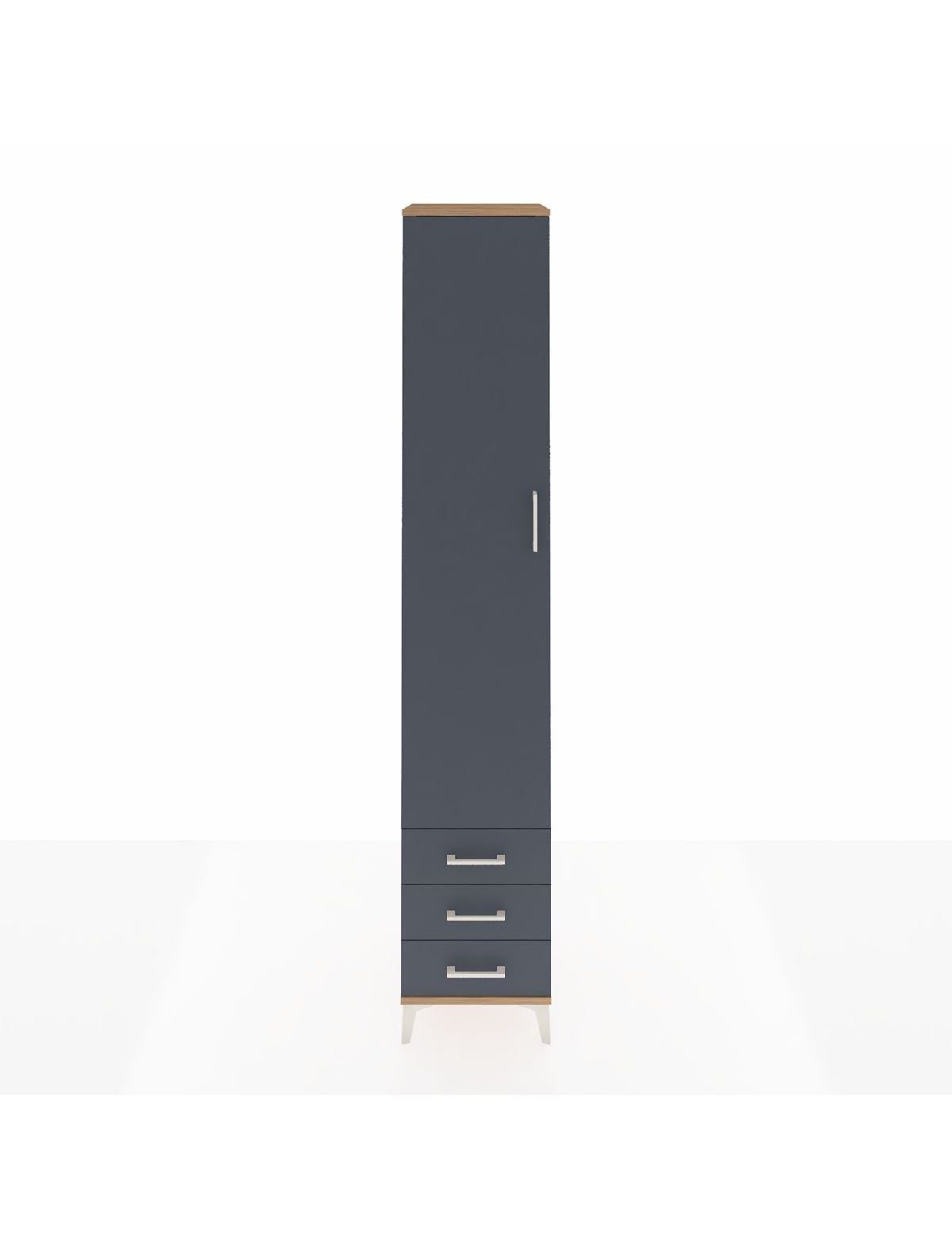 Hyperion Dolap 5 Raflı 3 Çekmeceli Tek Kapaklı 44x44x243 Çam-Antrasit